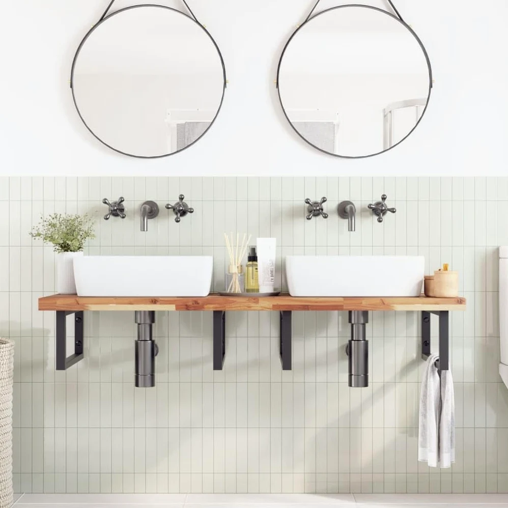 Gecheer Piano da Bagno Finitura a Olio 160x50x4 cm in Legno di Acacia