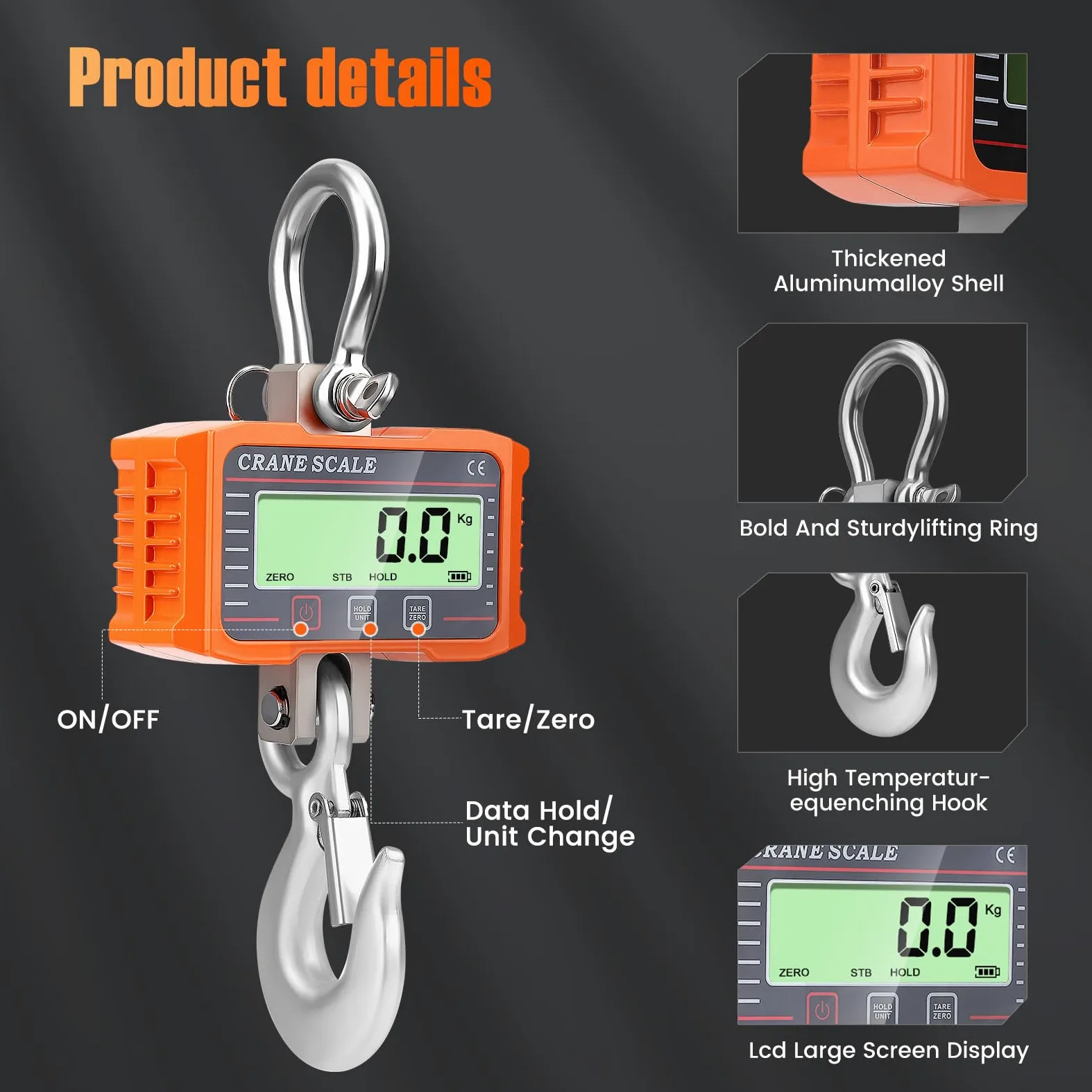 Bilancia Elettronica per Gru 2000 kg/4000 lb, Bilancia da gru digitale, Pesante Bilancia Industriale con sensore di precisione, ampio schermo LCD e telecomando per aziende agricole, edilizia (Orange)