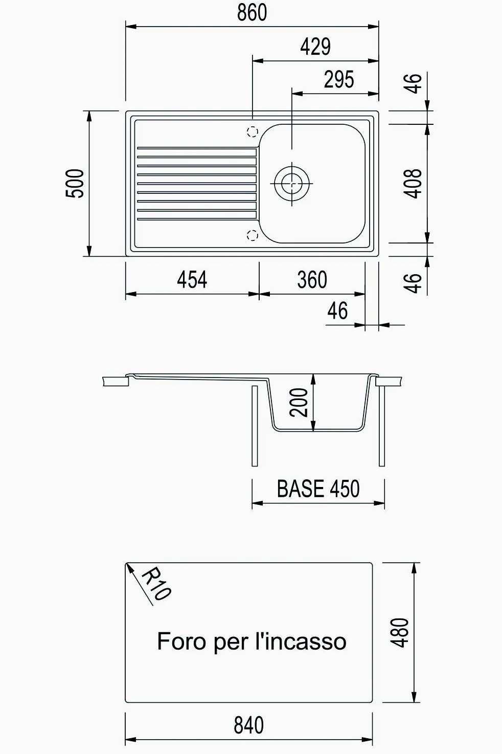 Lavello composito cucina Plados a una vasca più scolapiatti PL0861 (Bianco Polare)