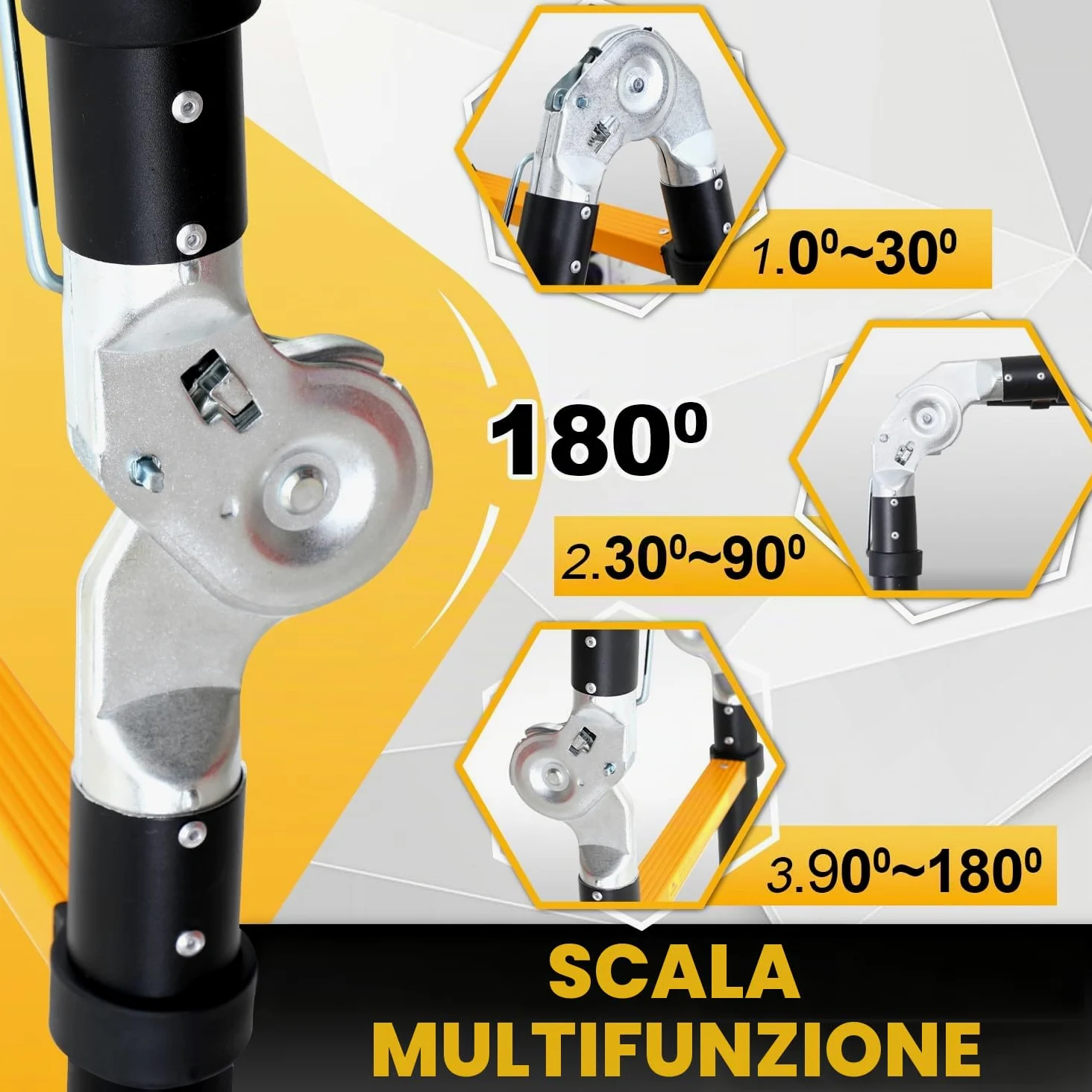 Ikodm Scala telescopica pieghevole in alluminio 5 m, scala alluminio telescopica antiscivolo, scala multiuso in alluminio, portata 150 kg, colore nero e giallo