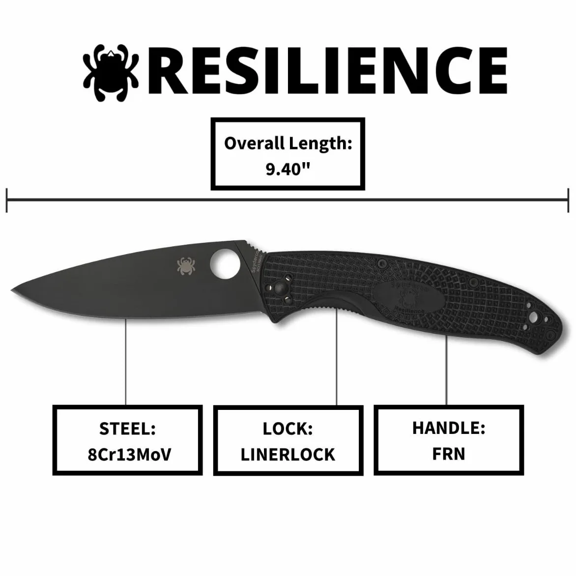 Resilience Lightweight hoja negra - Mango: FRN* Acero: 8Cr13MoV - Filo: Liso