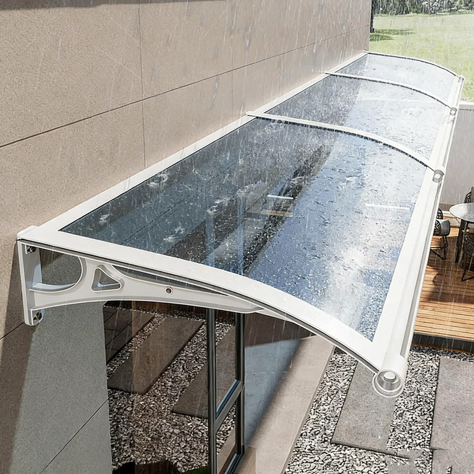 Pensilina Tettoia, Tettoia per Esterno, Pensilina da Esterno in Policarbonato, Resistente ai raggi UV/alla pioggia,Tettoia per Esterno/Porte/Balcone/Finestre 80x230cm