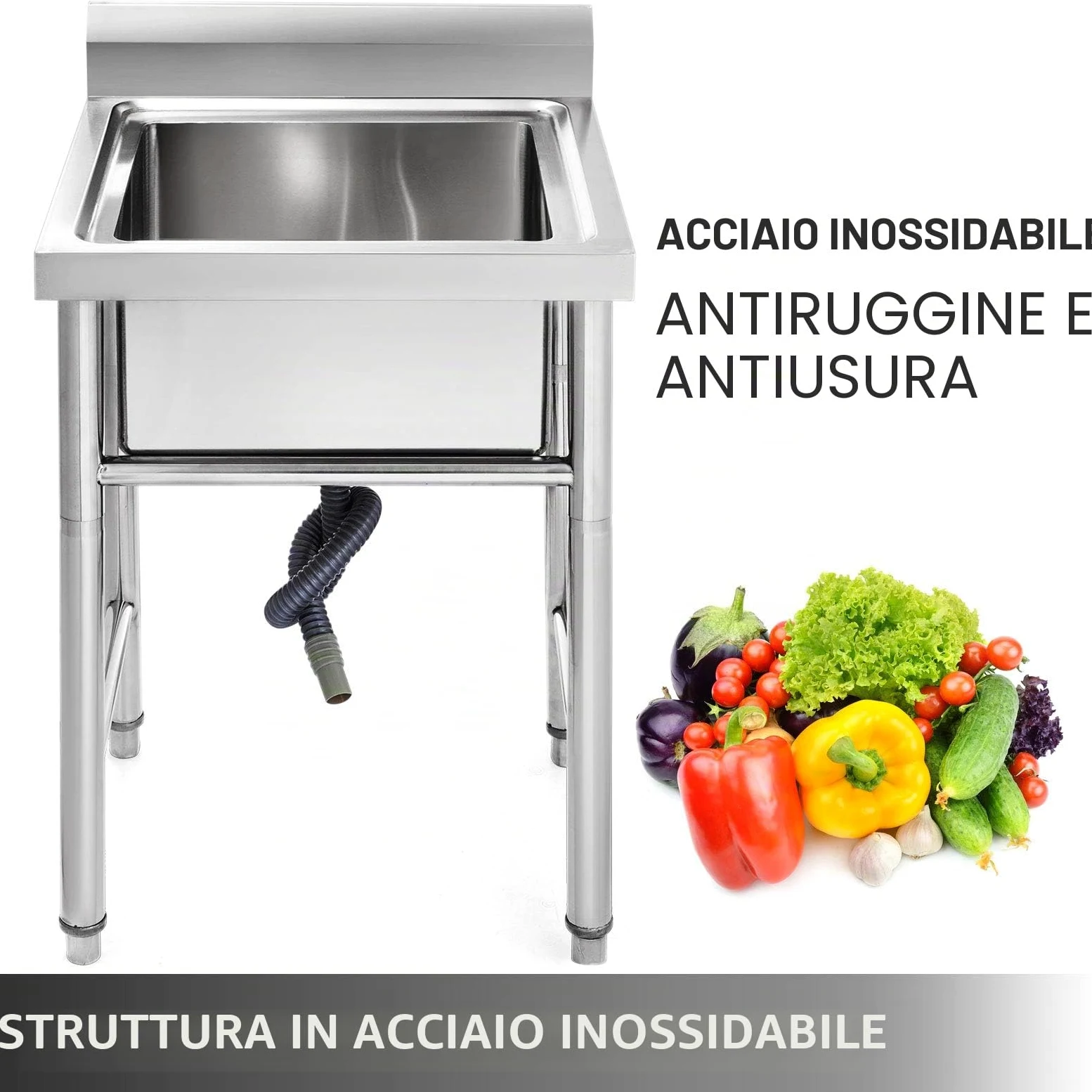 VEVOR Lavello da cucina fatto a mano in acciaio inox 1 vano 17,5 x 10 x 16,5 pollici Lavello sottobar Agriturismo Cafe Shop Ospedale