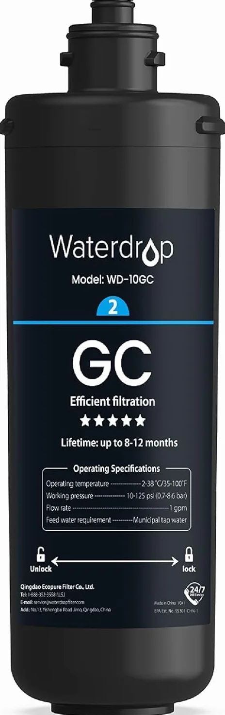 Waterdrop WD-10GC Filtro Acqua Sottolavello, Ricambio per Waterdrop TSA & TSB 3 Stadi Depuratore Acqua Domestico per Sotto Bancone