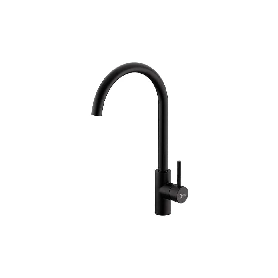 Set Lavello Prime 116 116×50 Nero Granito e Miscelatore First Monocomando Canna Girevole Nero Quareco
