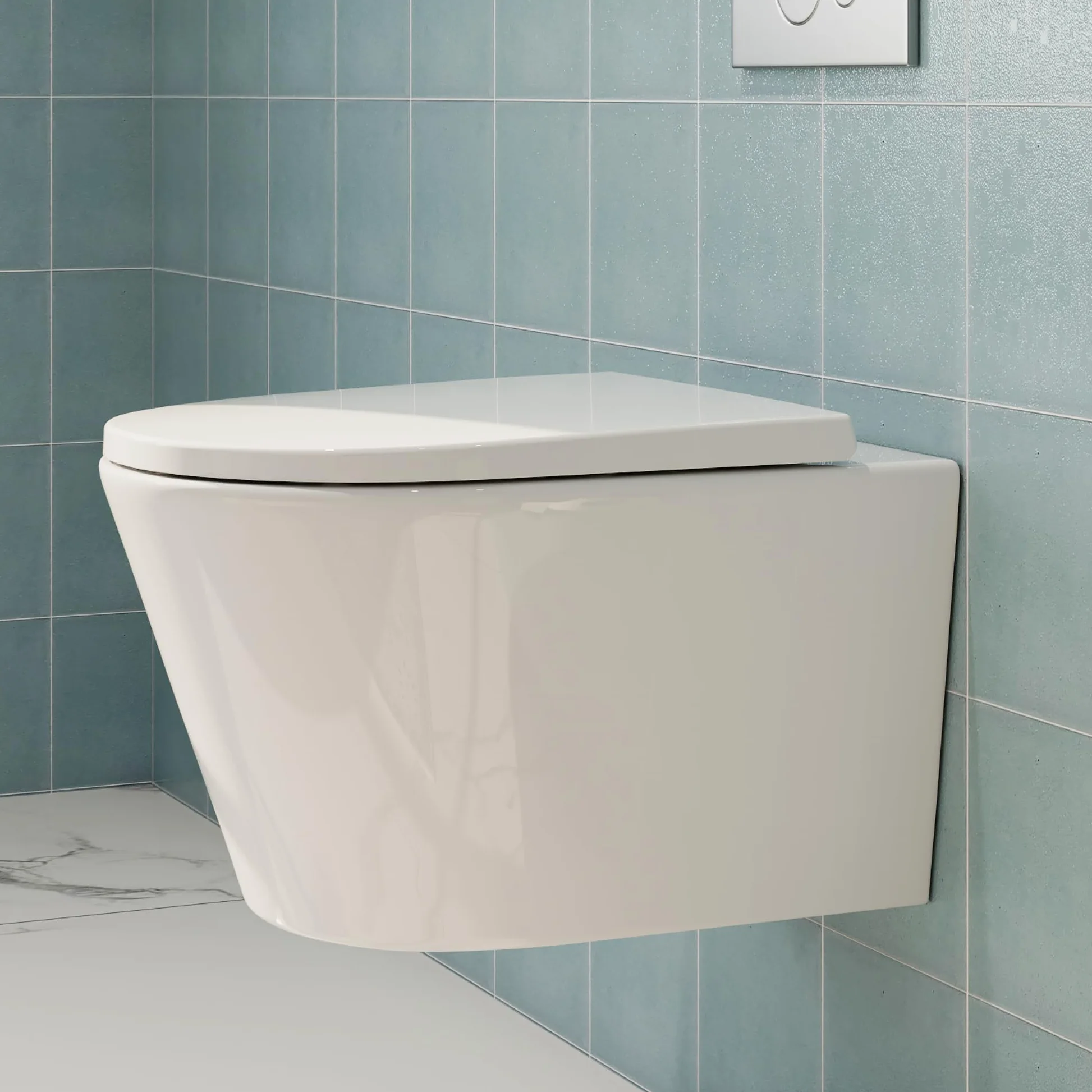HOROW WC senza bordi con coperchio per WC, WC sospeso in ceramica, set di servizi igienici moderni, lunghezza 539 mm