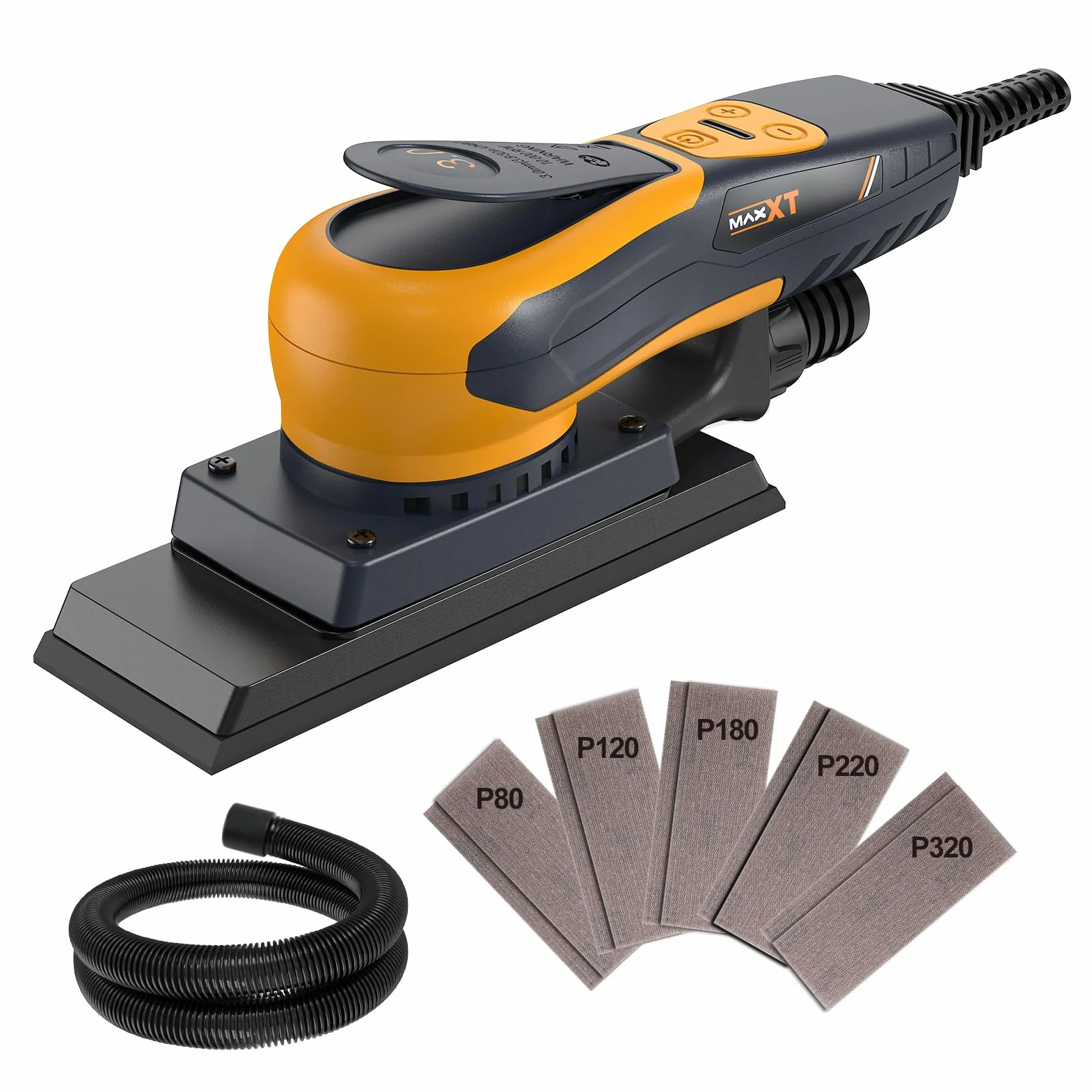 MAXXT Smerigliatrice elettrica senza spazzole 3.0 350W, velocità regolabile 4000-10000/Umin, freno automatico 2s, aspirazione automatica della polvere, superficie abrasiva 198x70mm, 10 fogli abrasivi