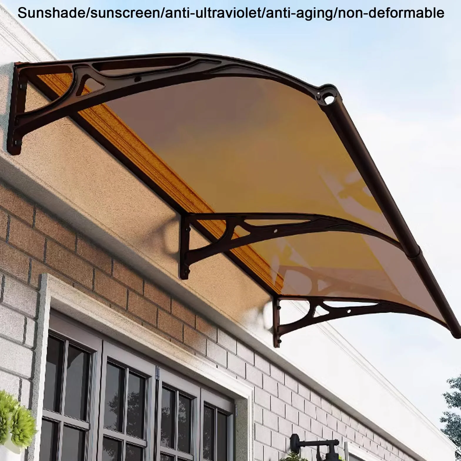 Tettoia per Porta o Finestra,Pensilina ad Arco d'Ingresso,Pensilina Copriporta in Policarbonato Marrone con Grande Lavello,Tenda da Veranda di Protezione da Pioggia e Neve UV (120x180cm/47"x71")