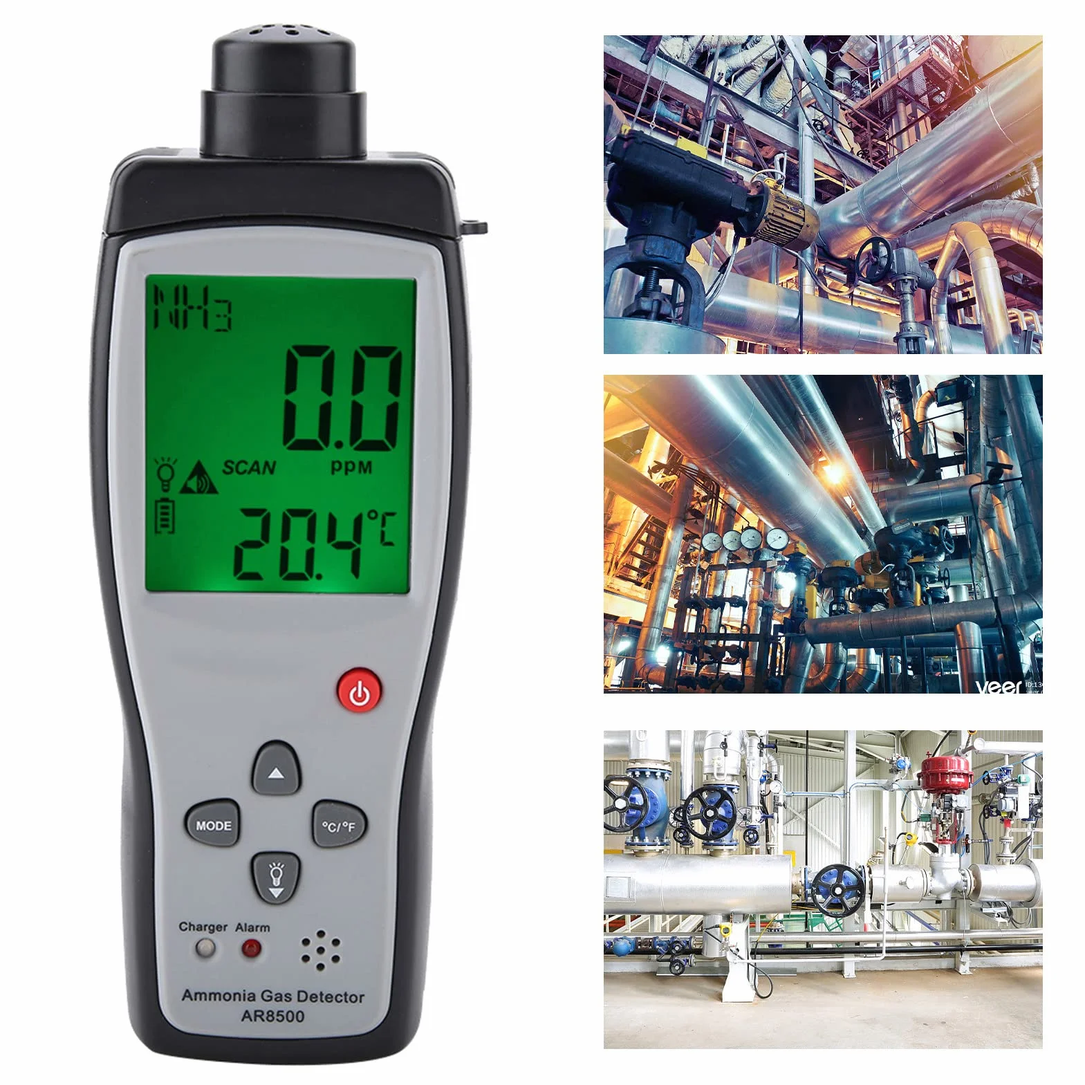 Sensore Smart AR8500 Detector, Monitoraggio del Tester a Gas NH3 Portatile con Allarme della Luce Sonora 0-100 Ppm, per le Miniere di Fattoria Chimiche