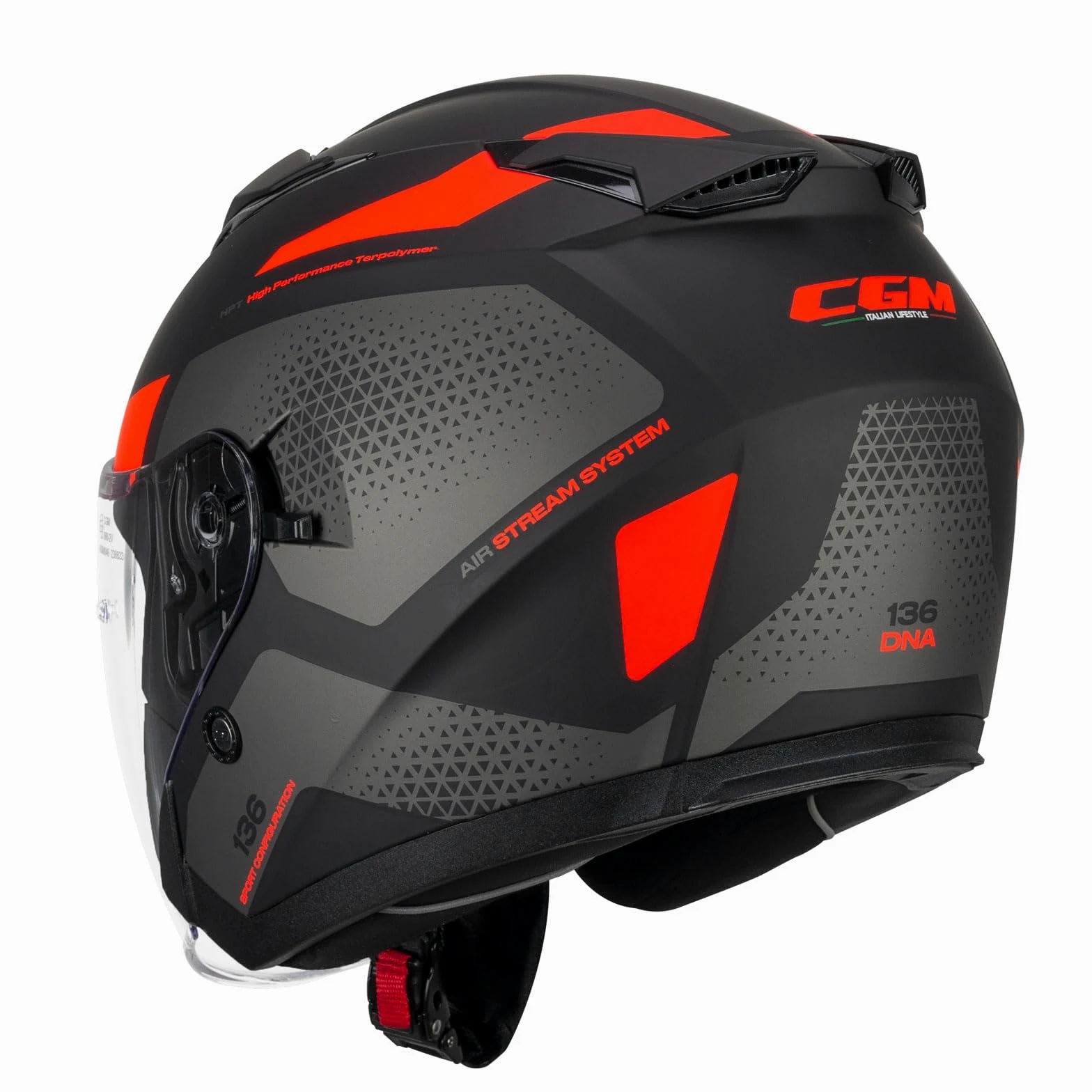 CGM Casco open face, 136G DNA GALAXY Nero Arancione fluo opaco, L (59cm)