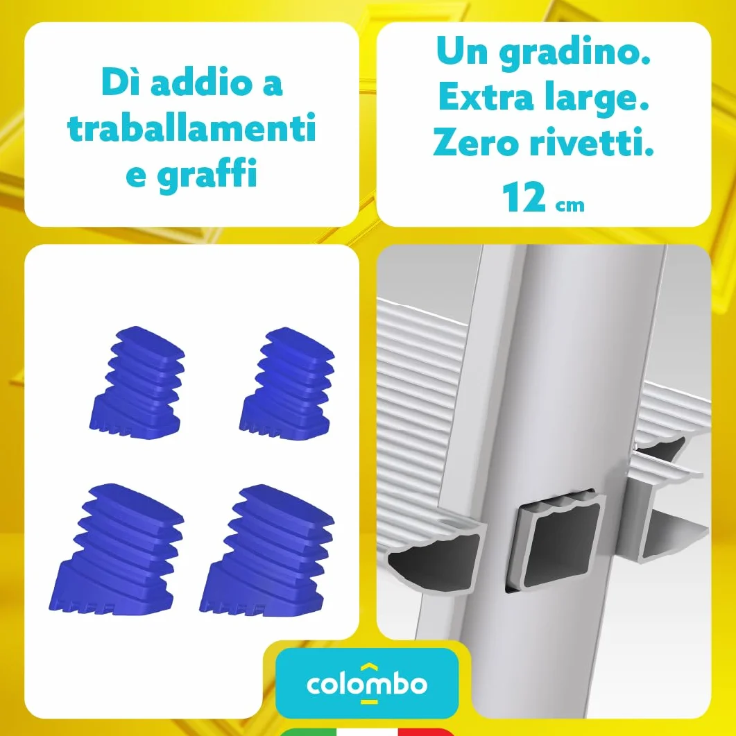 Colombo Scala Alluminio Atlantica 3/4/5/6/7/8 Gradini | Scala 6 Gradini Extra Large 12cm con Piattaforma Antiscivolo e Vaschetta Portautensili | Conforme EN131 TÜV-GS | Portata 150kg | Made in Italy