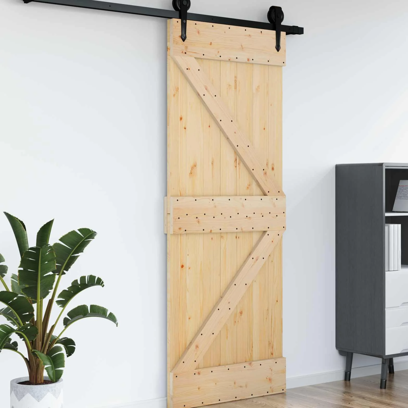 vidaXL Porta NARVIK Naturale 85 x 210 cm Legno di pino solido, Porta rettangolare moderna, in pino solido, salvaspazio, divisorio, design contemporaneo e funzionale