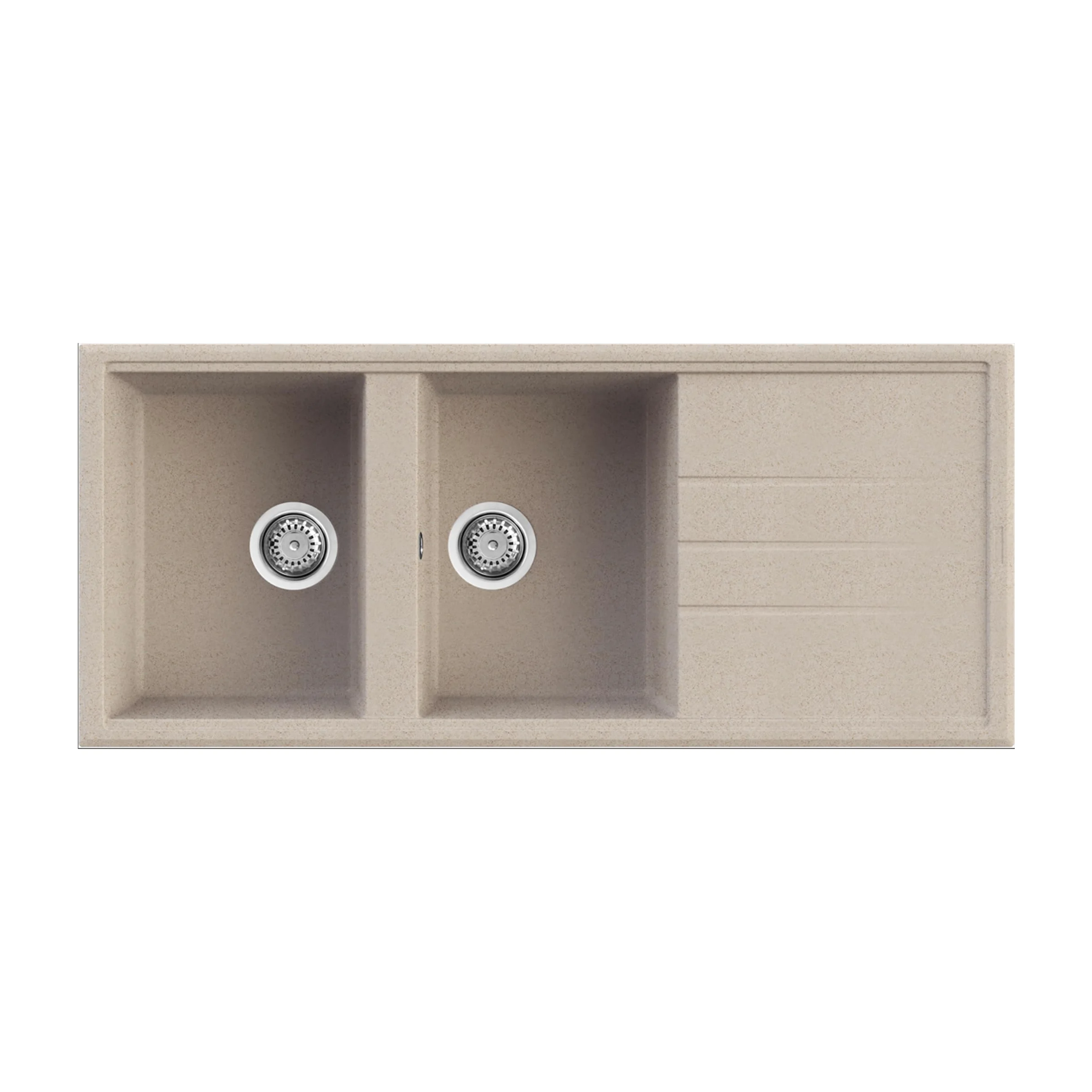EVHOC Lavello Sopratop 116x50 cm, 2 Vasche con Gocciolatoio, Lavandino Reversibile per Cucina, Piletta Inclusa, Made in Italy, Avena, ADHOC L