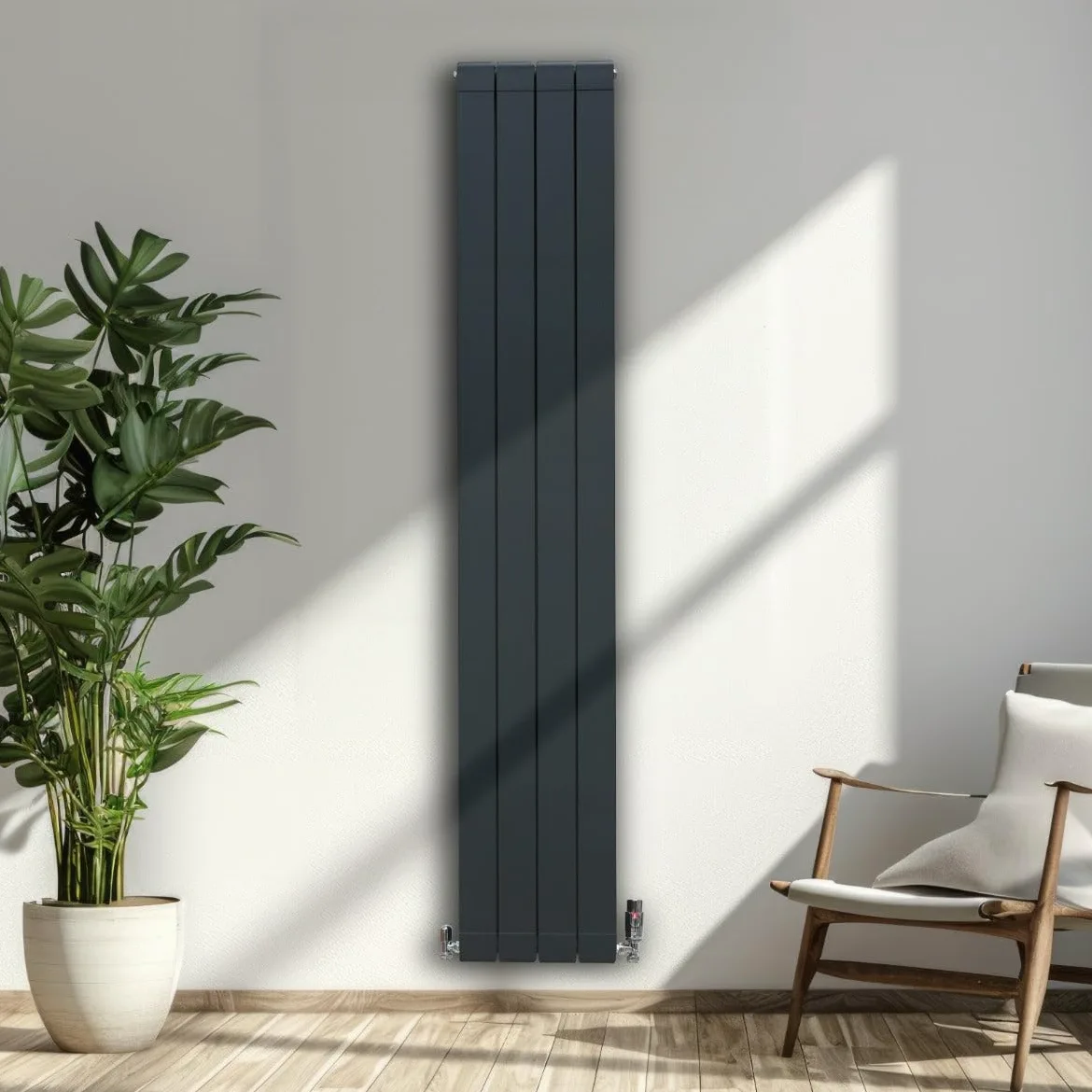 Radiatore di Design in Alluminio 1800mm x 315mm Verticale Doppio Pannello Piatto A Colonna Termosifone Moderno Leggero Grigio Antracite Spazzola Kit di Fissaggio Staffe Inclusi