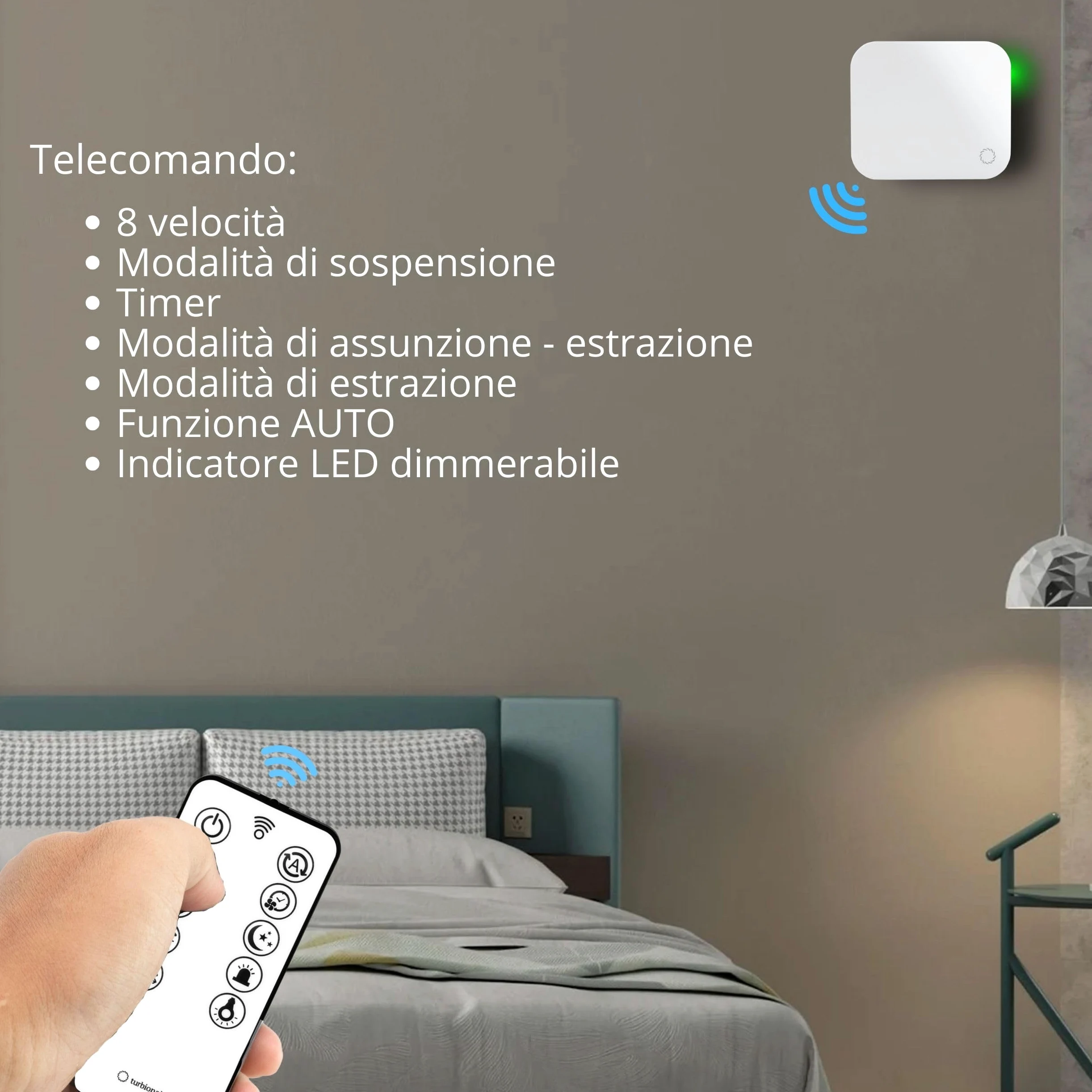 Turbionaire Trend HRV 100 Unita di VMC Decentralizzata a Flusso Alternato, con Recupero di Calore, Sensore di Umidità, Telecomando, Timer, Sleep, 8 Velocità, Silenziosa,100 mm, Garanzia di 3 anni
