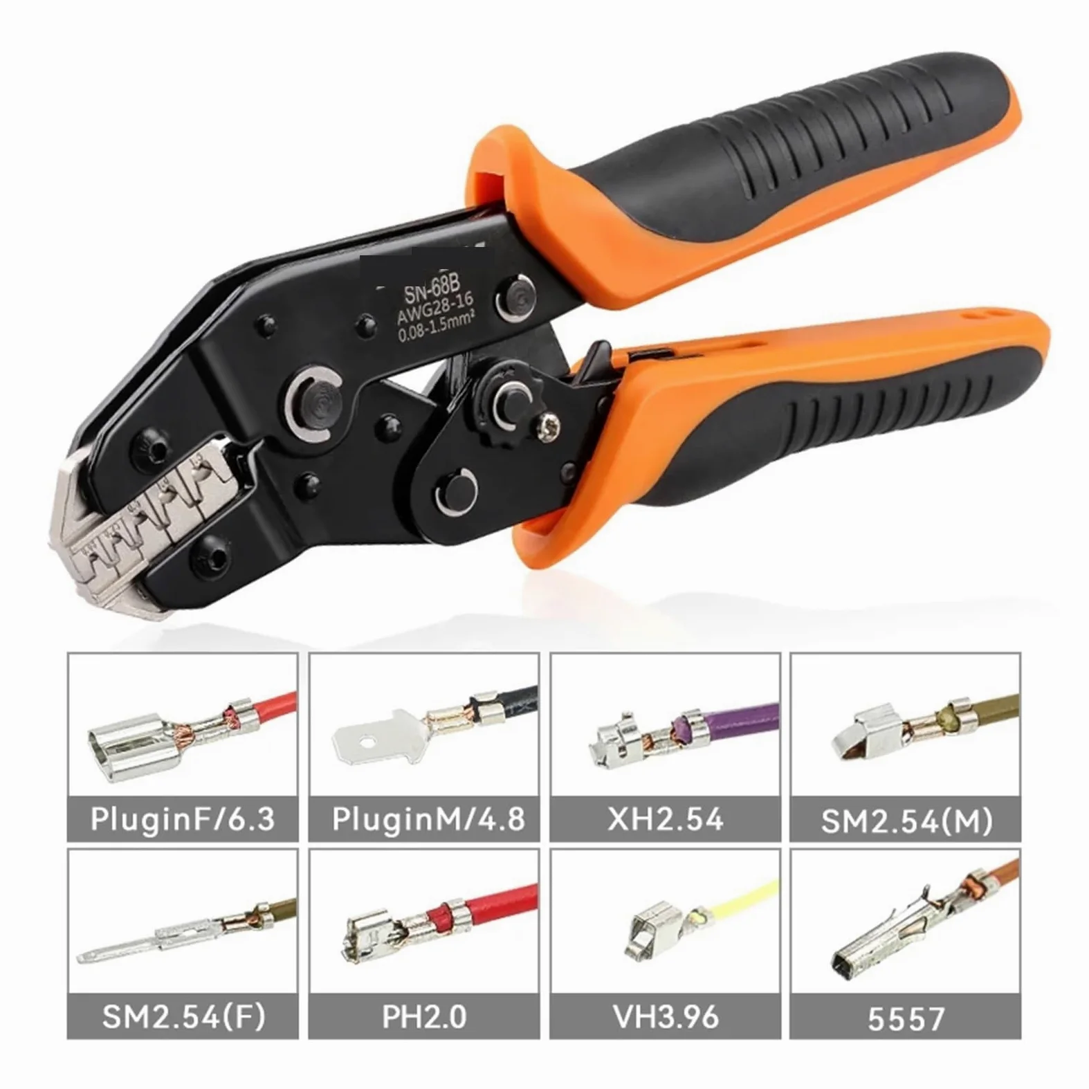 Pinza crimpatrice a cricchetto con ganascia 8B for JST MOLEX a canna aperta, non isolata, terminali a testa, connettori coassiali solari(SN-68B 5JAW)