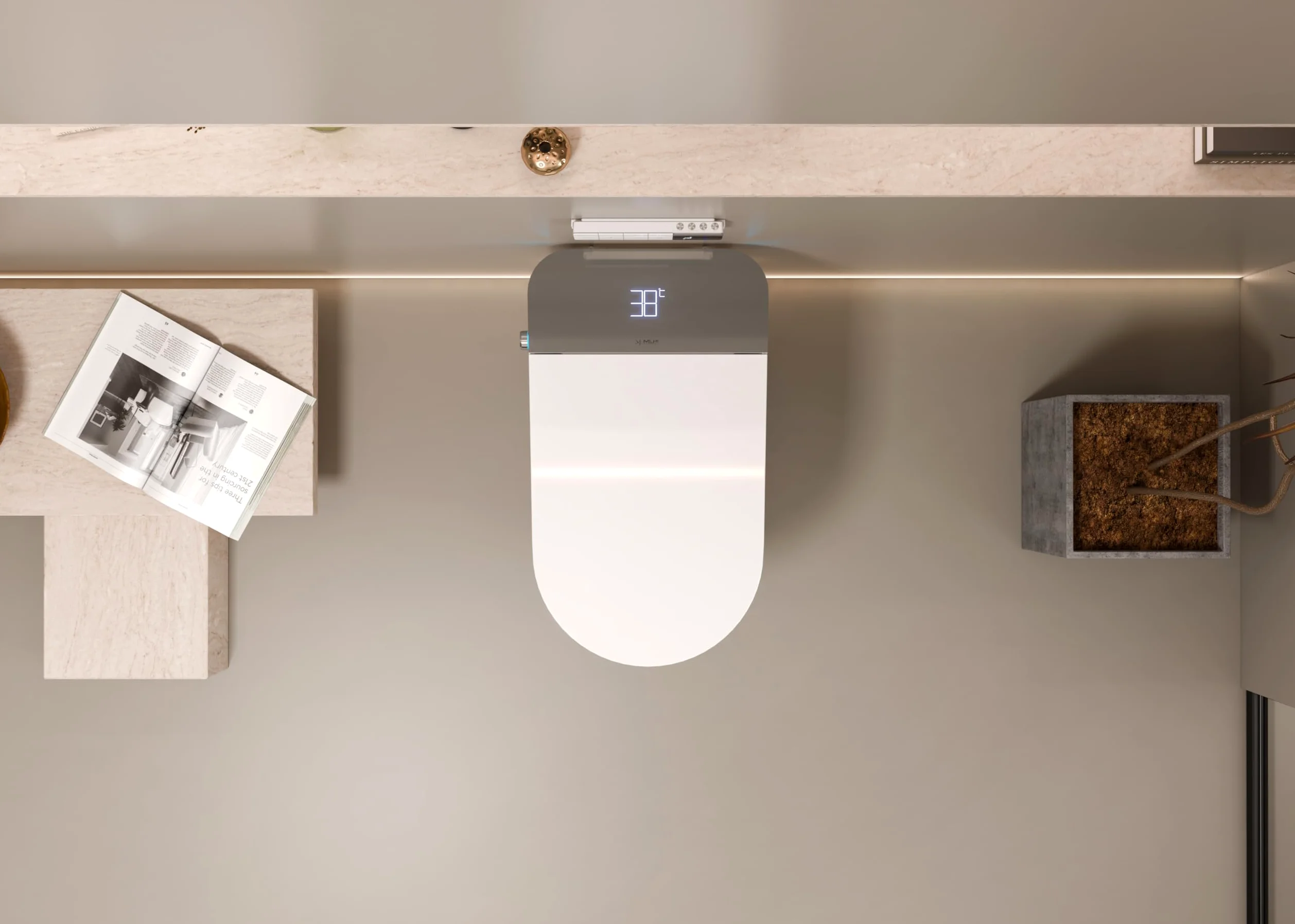 Lussuoso WC allungato con bidet intelligente, doppio risciacquo, apertura e chiusura automatica, sedile riscaldato, scarico a parete, bianco