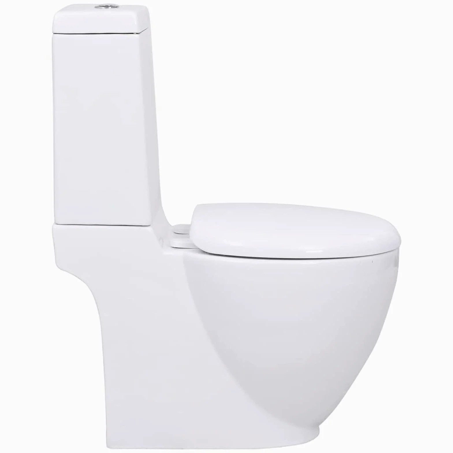 Homgoday Vaso WC in Ceramica da Bagno Rotondo Base con Scarico Bianco, Mobili per Casa Interno Esterno Soggiorno Camera da Letto