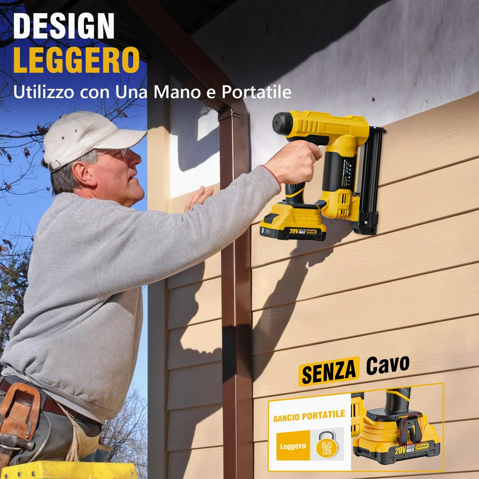 Alloyman 20V MAX Sparachiodi Chiodatrice Brad a Batteria, 2-in-1 18GA Pistola Sparachiodi Elettrica Calibro, 1000 chiodi e 500 punti metallici inclusi, per fai da te e lavori in legno