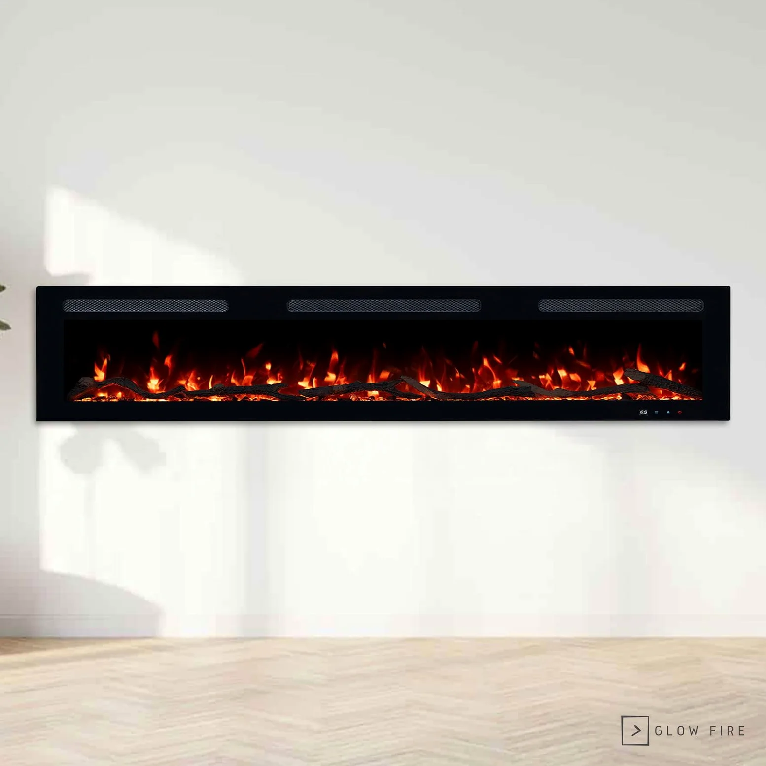 GLOW FIRE Camino elettrico Inside 182 con fuoco LED realistico 3D – Camino elettrico da parete con riscaldamento e camino, controllo app, effetto scoppiettante e timer, max. 1800 W, 182 x 35 x 12 cm