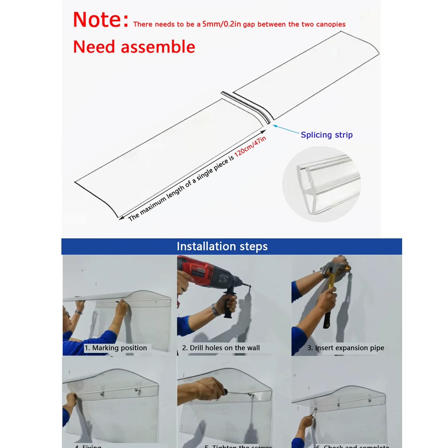 Pensilina Tettoia per Porta e Ingresso,Tenda da Veranda Pensilina in Policarbonato Trasparente ad Arco,Garden Pensilina da Esterno for Finestra,con Accessori,62 Dimensioni (50x160cm/20"x63")