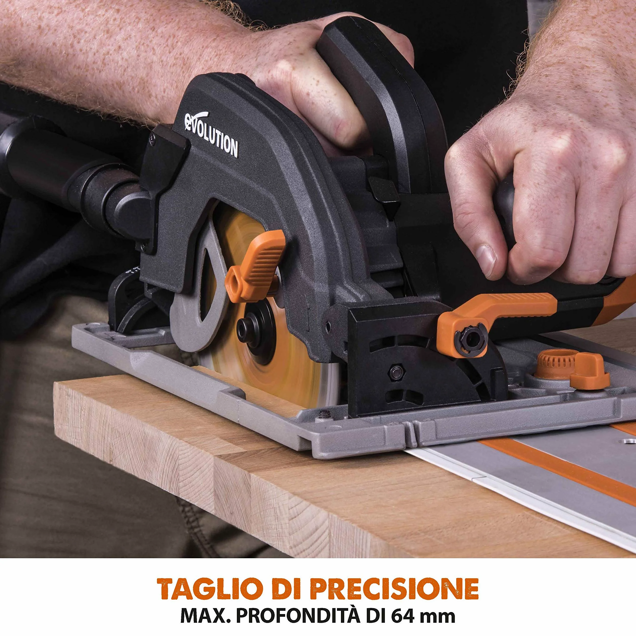 Evolution Power Tools - R185CCSX Sega Circolare Multi-Materiale 185 mm Compatibile con Binario Guida (Pacchetto Abbinato con Binario da 1020 mm Incluso), 230 V