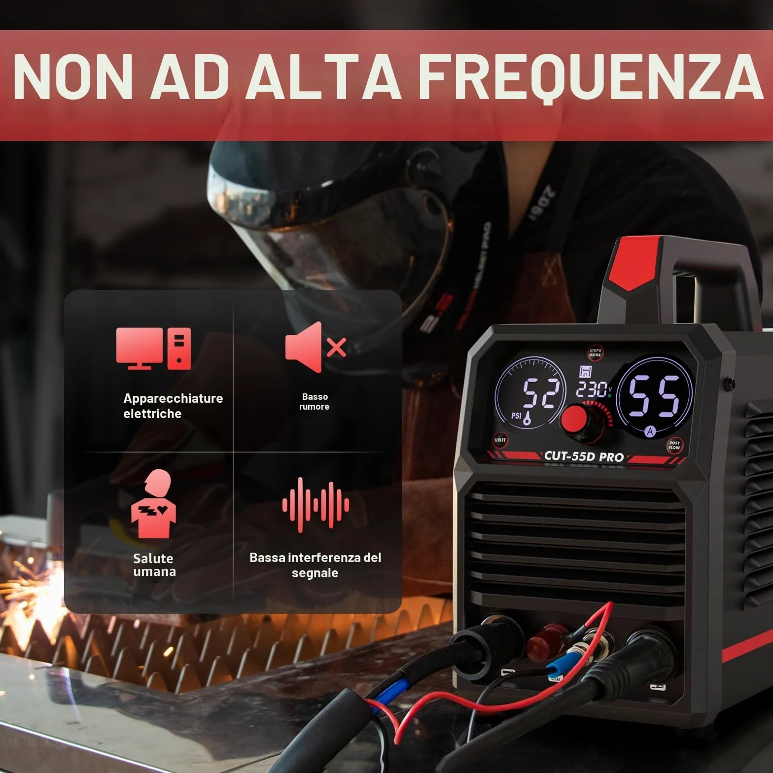 YESWELDER 55Amp Taglio Plasma ad Arco Pilota senza Contatto Non-HF, Ampio Display Digitale LED, Spessore Massimo di Taglio 20mm, 230V Macchina per Taglierina al Plasma