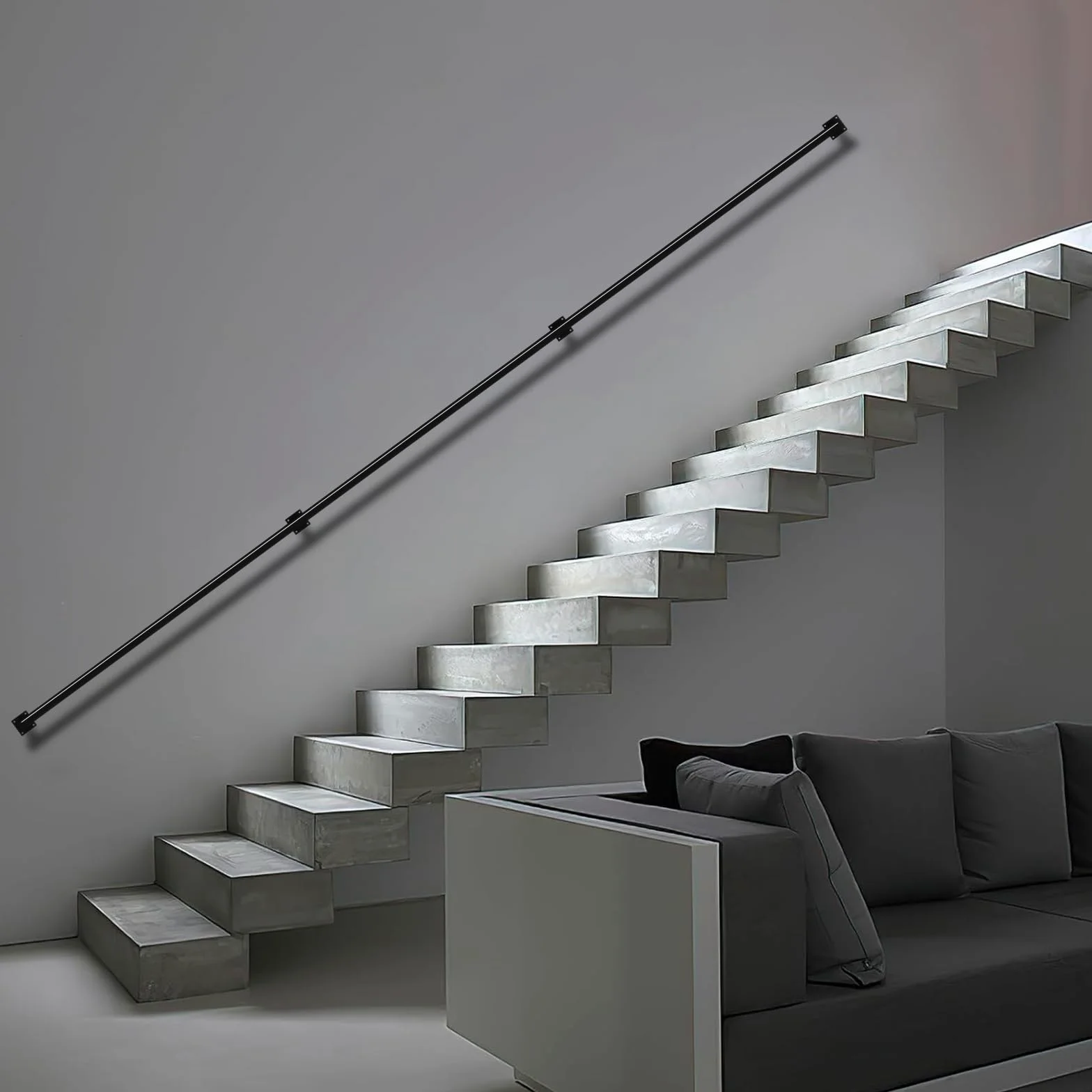 360cm Corrimano di Tubo in Ferro battuto Nero, corrimano Antiscivolo per Scale di Sicurezza,Adatto per Scale per WC da Bagno Corrimano per Interni ed Esterni