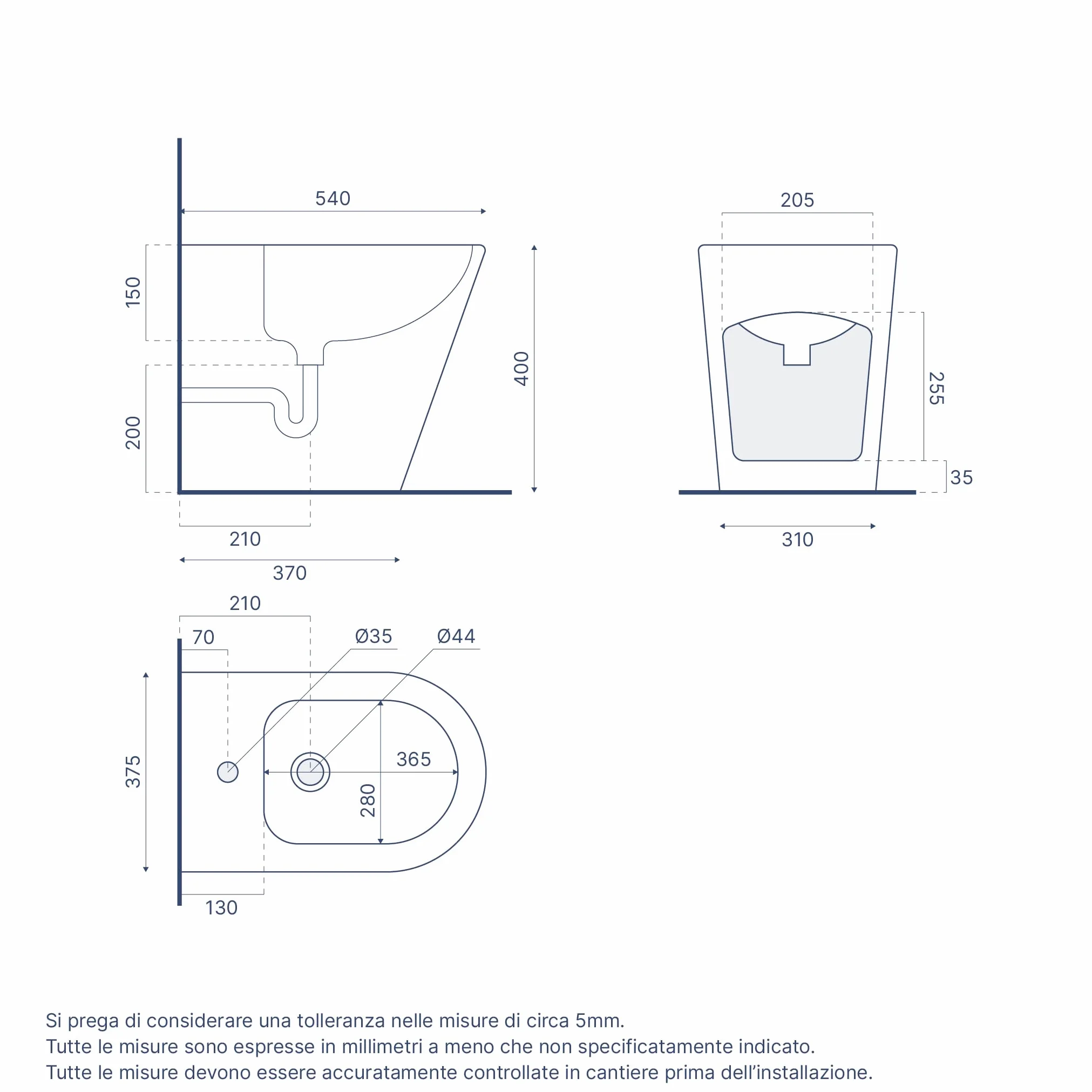 Sanitari in ceramica filomuro grigio opaco vaso rimless bidet sedile soft-close chiusura rallentata mod. Vienna
