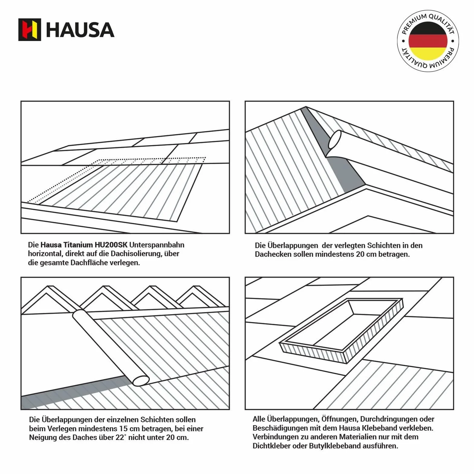 HAUSA Titanium HU200 - Membrana sottotetto, 200 g/m², 75 m² (1,5 m x 50 m), altamente permeabile, impermeabile, resistente alle intemperie e all'invecchiamento, antistrappo, senza strisce adesive