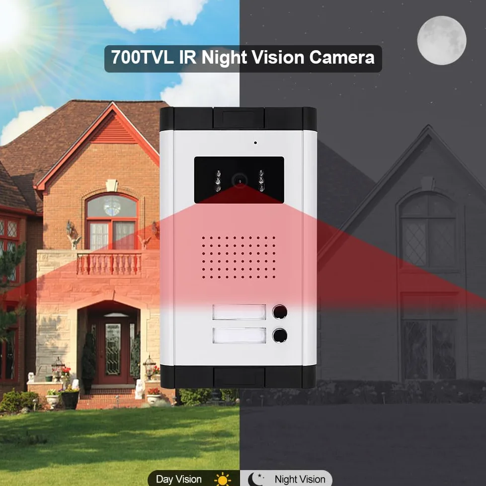 Due Vie Audio Porta Video Citofono con Schermo da 7 pollici Videocitofono Citofono Campanello per Casa/Sppartamento per 2 Casa