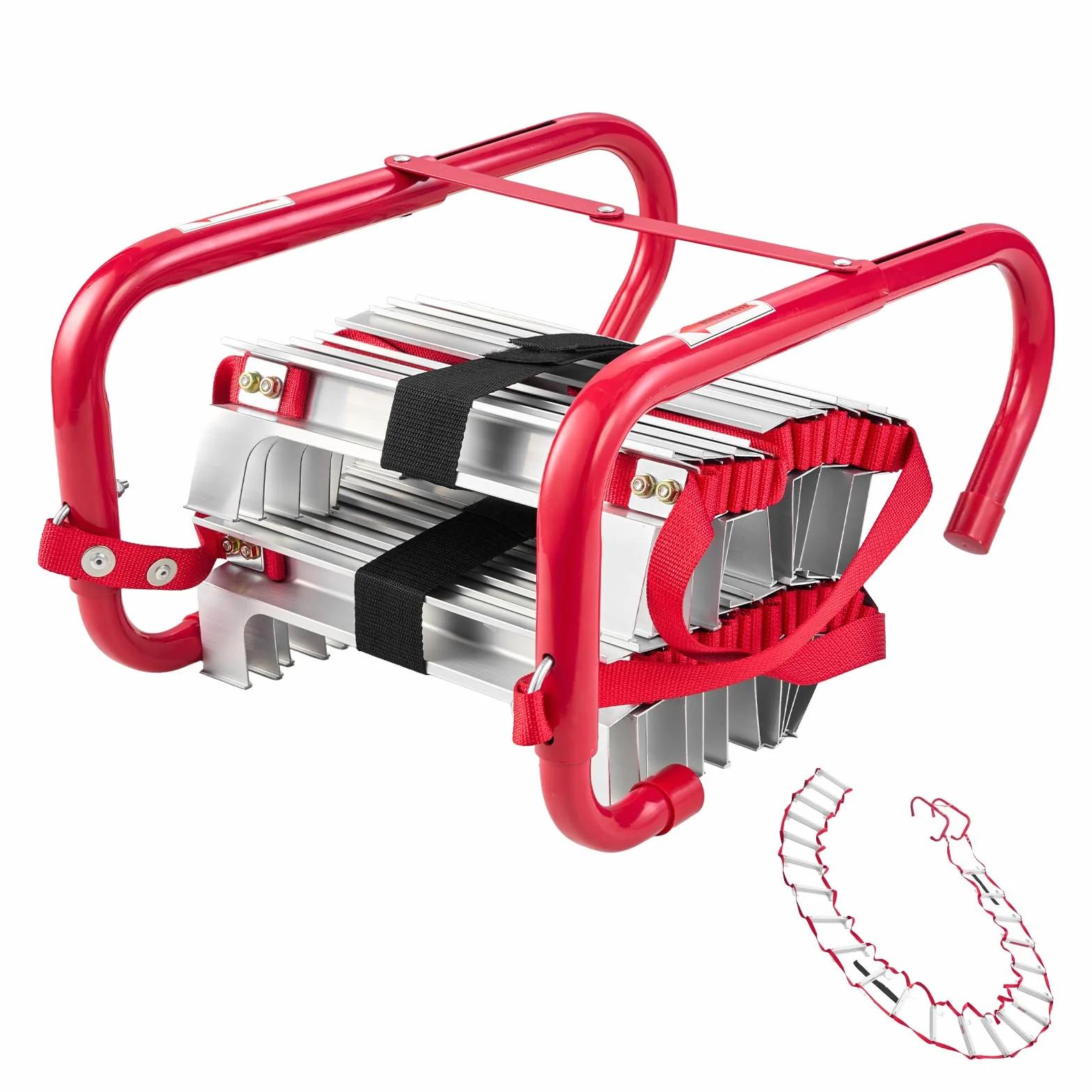 VEVOR Scala di Corda di Soccorso 7,6 m, Scala Antincendio Retrattile per 3 Piani in Lega di Alluminio, Capacità di Carico da 453,6 kg, con Cinghia di Sicurezza in Poliestere Gradini Antiscivolo