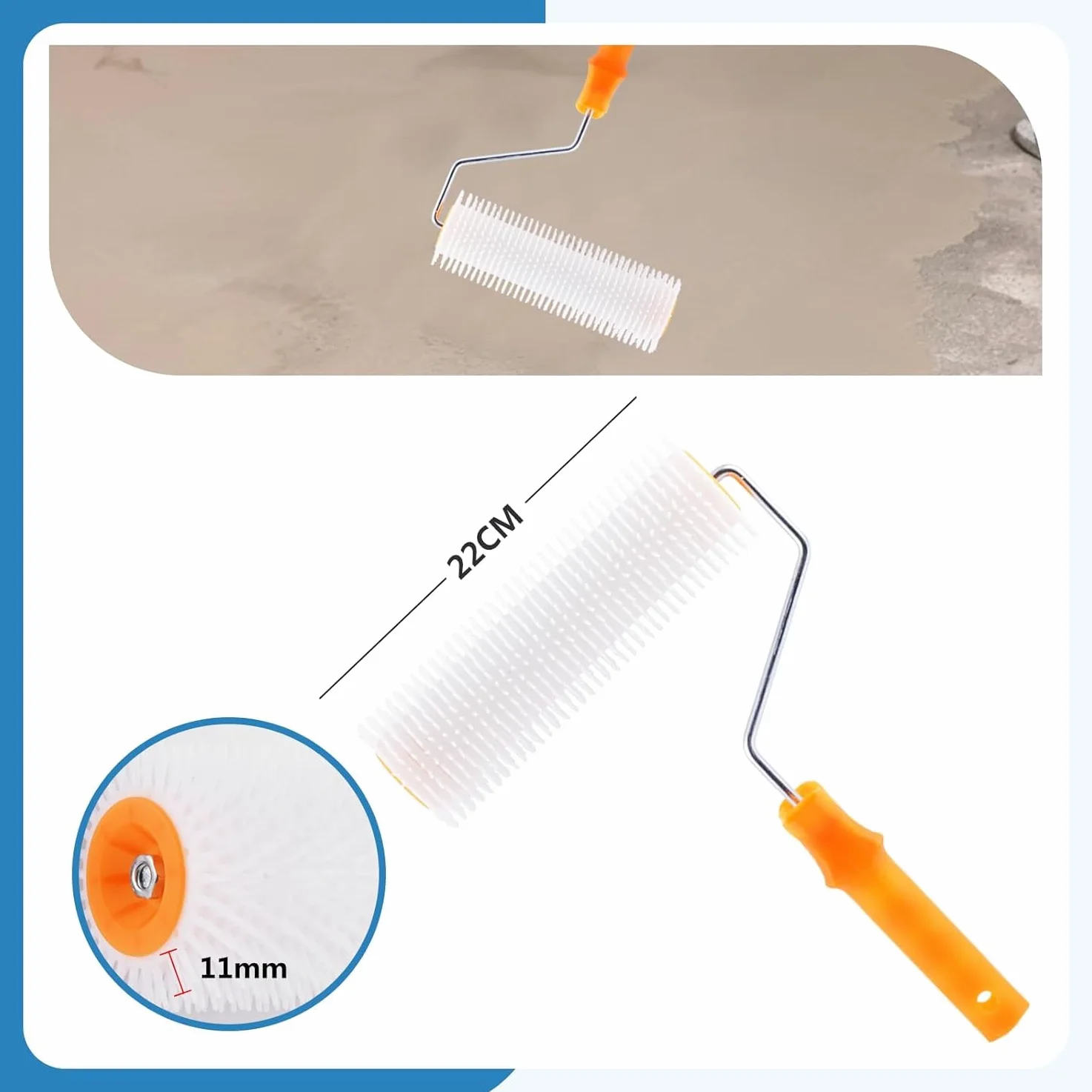 MXBAOHENG Kit di strumenti autolivellanti per cemento: Rullo Frangibolle per Autolivellante 11 mm, 300 mm Spiked Scarpe, In Acciaio Inox Raschietto Pavimento Autolivellante Cemento Tool Kit