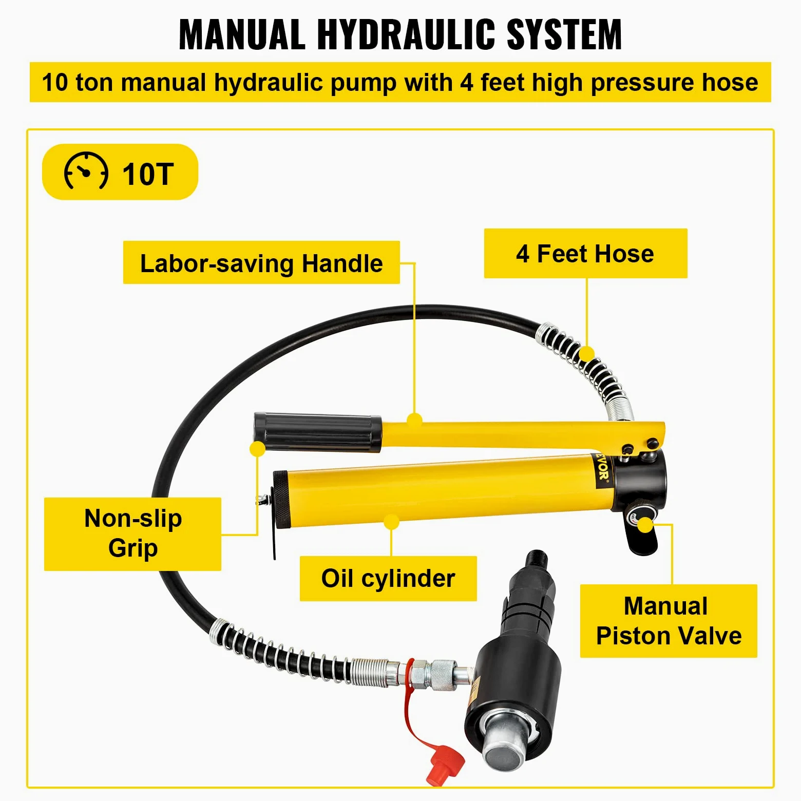VEVOR Espansore Idraulico per Tubi di Scarico, Dimensioni da 1-5/8" a 4-1/4", Tenditubo Idraulico Manuale da 10 T con 4 Matrici e 2 Valigie di Conservazione per Tubi Riparazione Auto