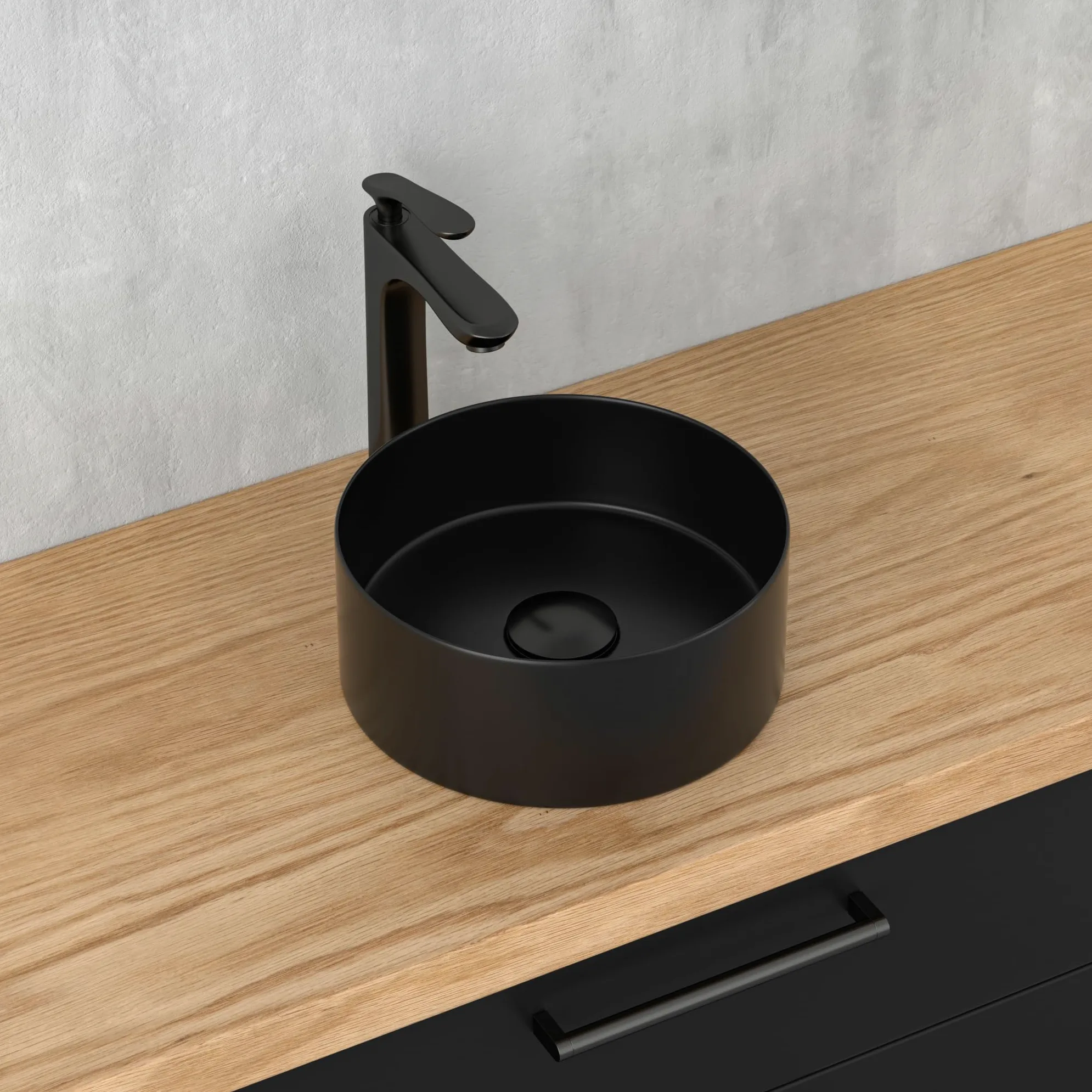 Lavabo rotondo, nero, mini lavabo a mano in elegante design facile da pulire, per bagno e WC degli ospiti (nero opaco, 30 x 30 x 12 cm)