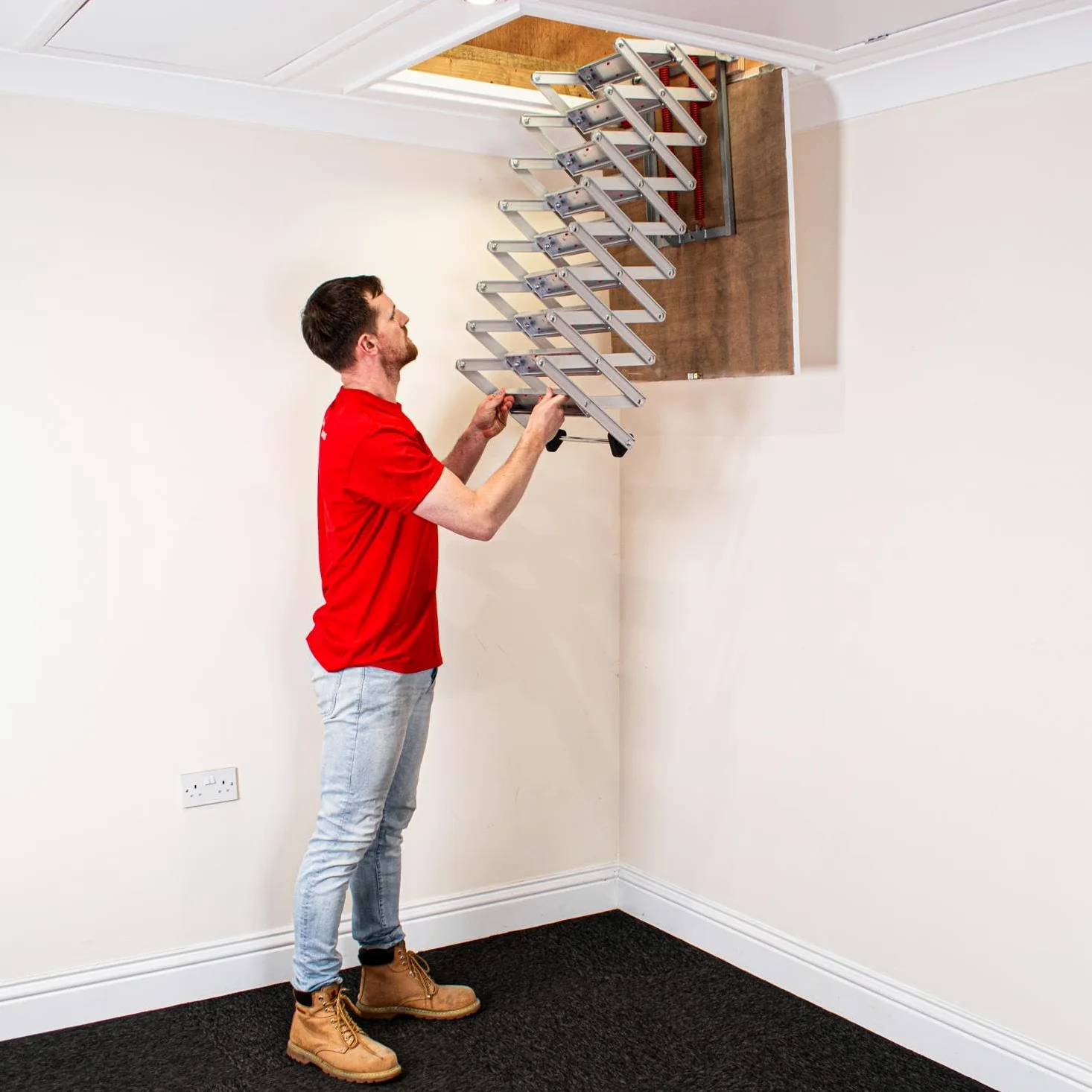 Scala a fisarmonica BPS per soppalco - Facile da montare - Superbo design compatto con gradini antiscivolo rivestiti in gomma (10ft)