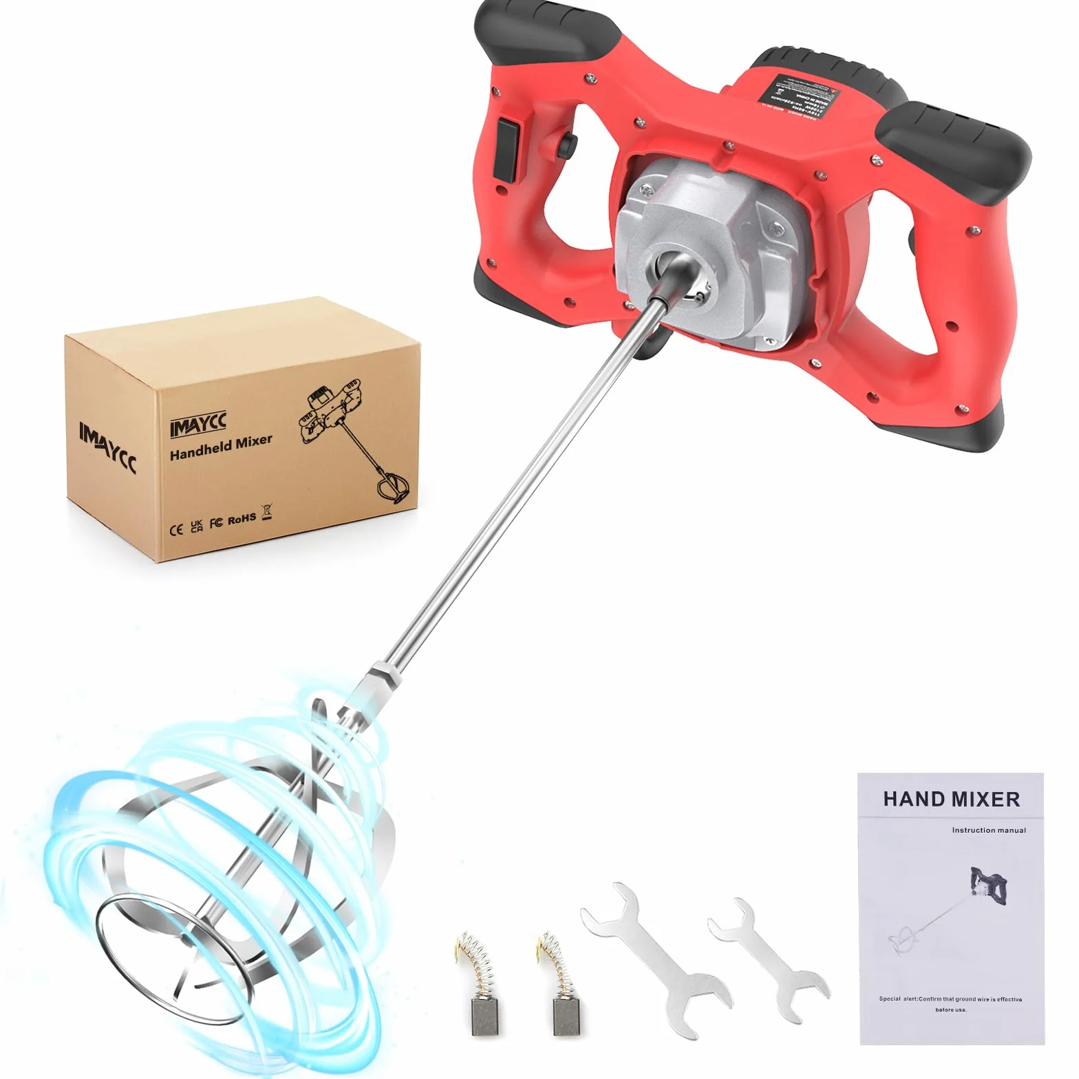IMAYCC Mescolatore per Malta, 2100W, 270–930 Giri/Min, 6 Marce, Miscelatore per Calcestruzzo, 220 V, M14, Agitatore Manuale per Mangime, Gesso.