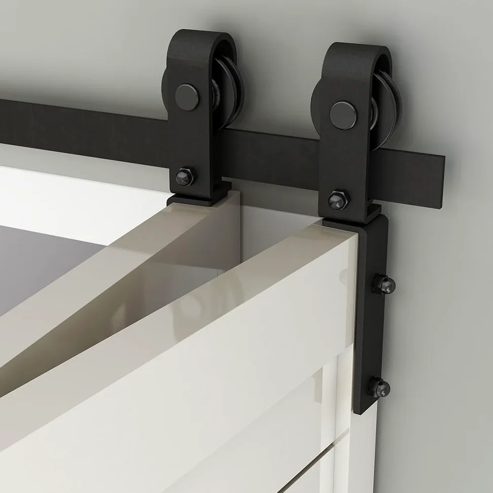 TSMST Set completo per sistema di porta scorrevole a doppia piega 107cm/3.5FT, set di binari per porta a fienile salvaspazio per 2 porte, stile base, liscio e tranquillo (senza porta)