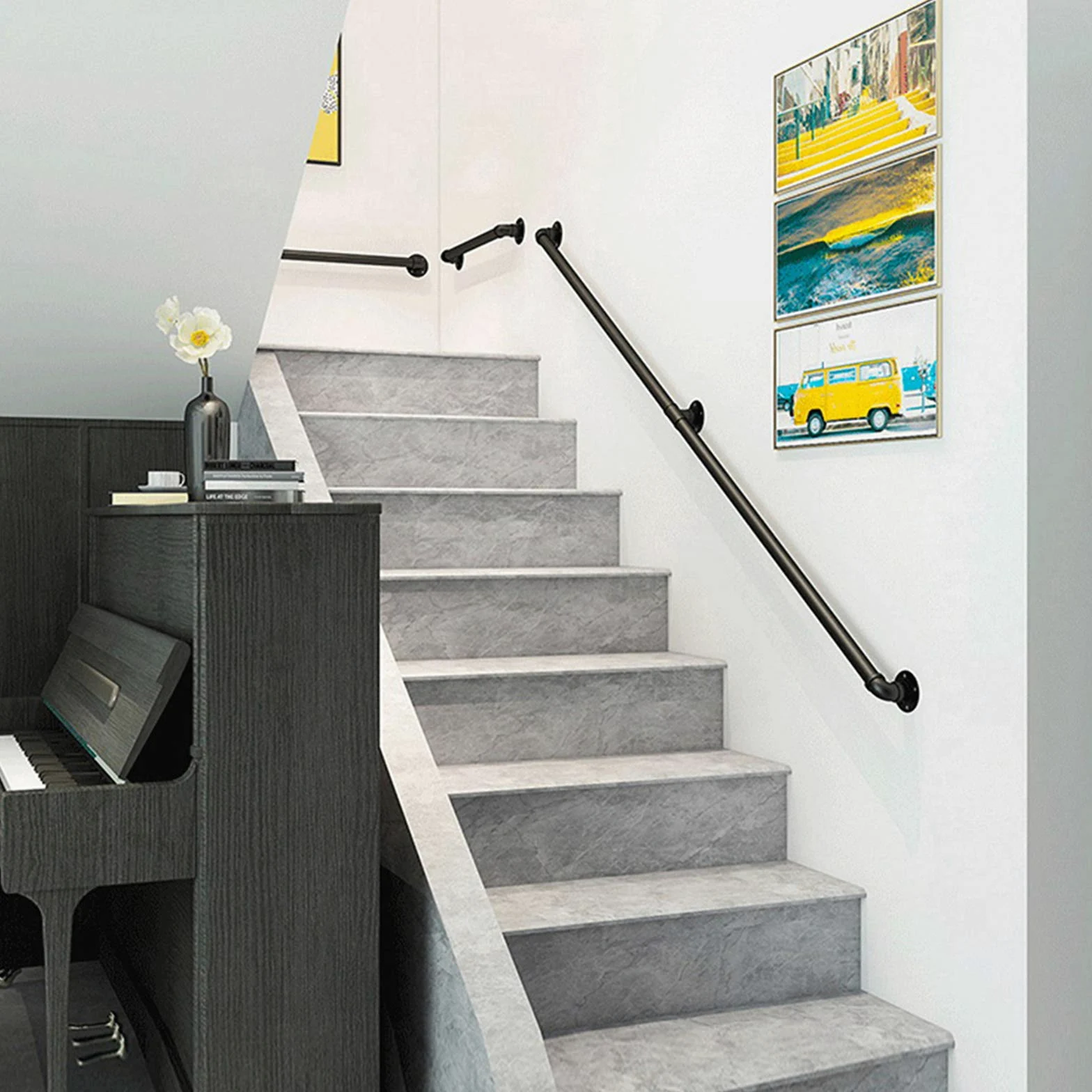 Corrimano della Scala del Tubo del Ferro battuto di Stile Industriale, corrimano Antiscivolo della Scala, Dimensione Personalizzabile, 240 cm
