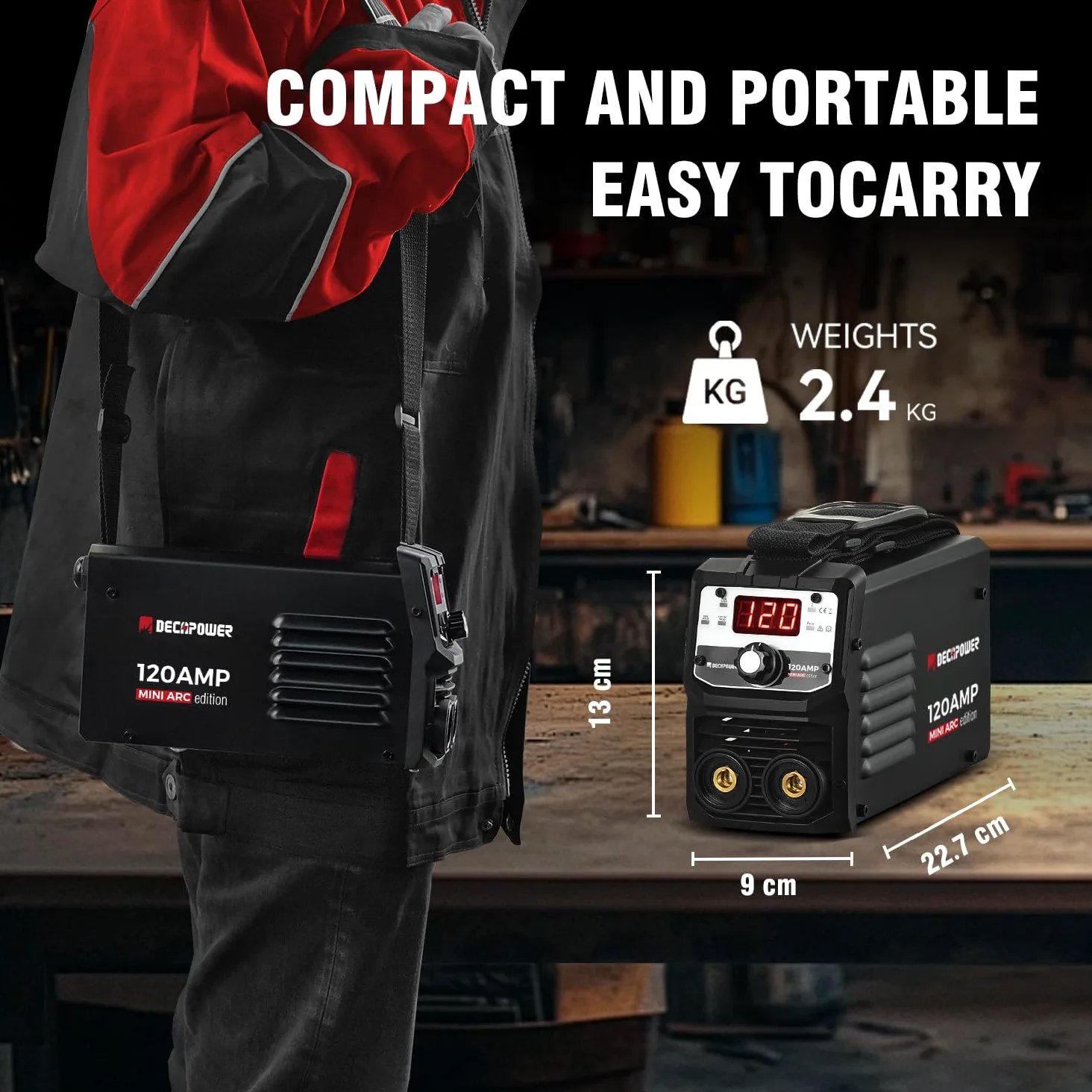 Decapower mini Saldatrice 120A Attrezzatura per saldatura ad arco, Saldatrice ad arco Inverter MMA saldatrice elettrodo Saldatura portatile per uso domestico