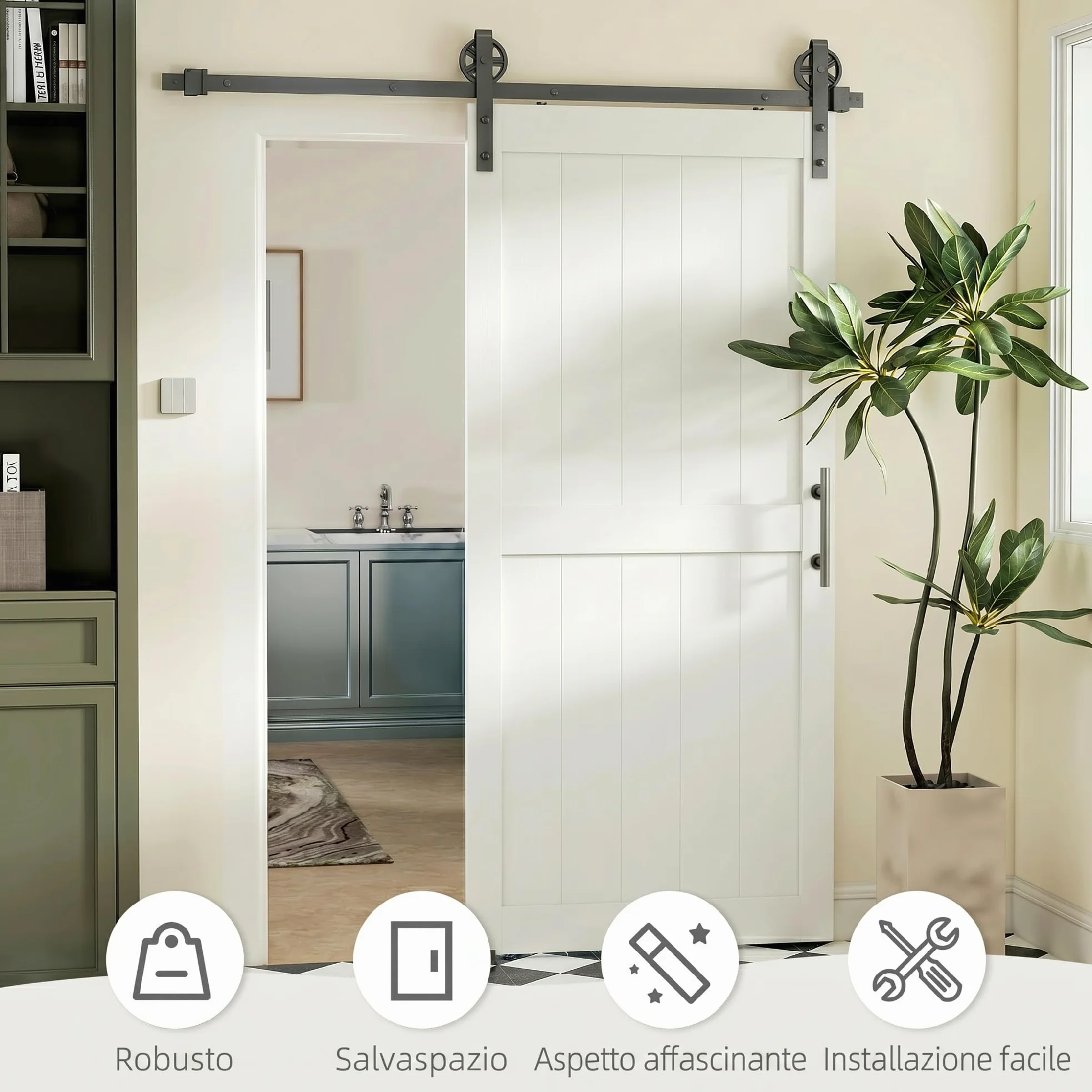 HOMCOM Porta Scorrevole Esterna Muro 91.5x213.4cm, Binario Acciaio, Maniglia Migliorato, Ruote, Porta da Interno in Stile Industriale, in MDF e Legno Pino, Impermeabile, per Cucina, Bagno, Soggiorno