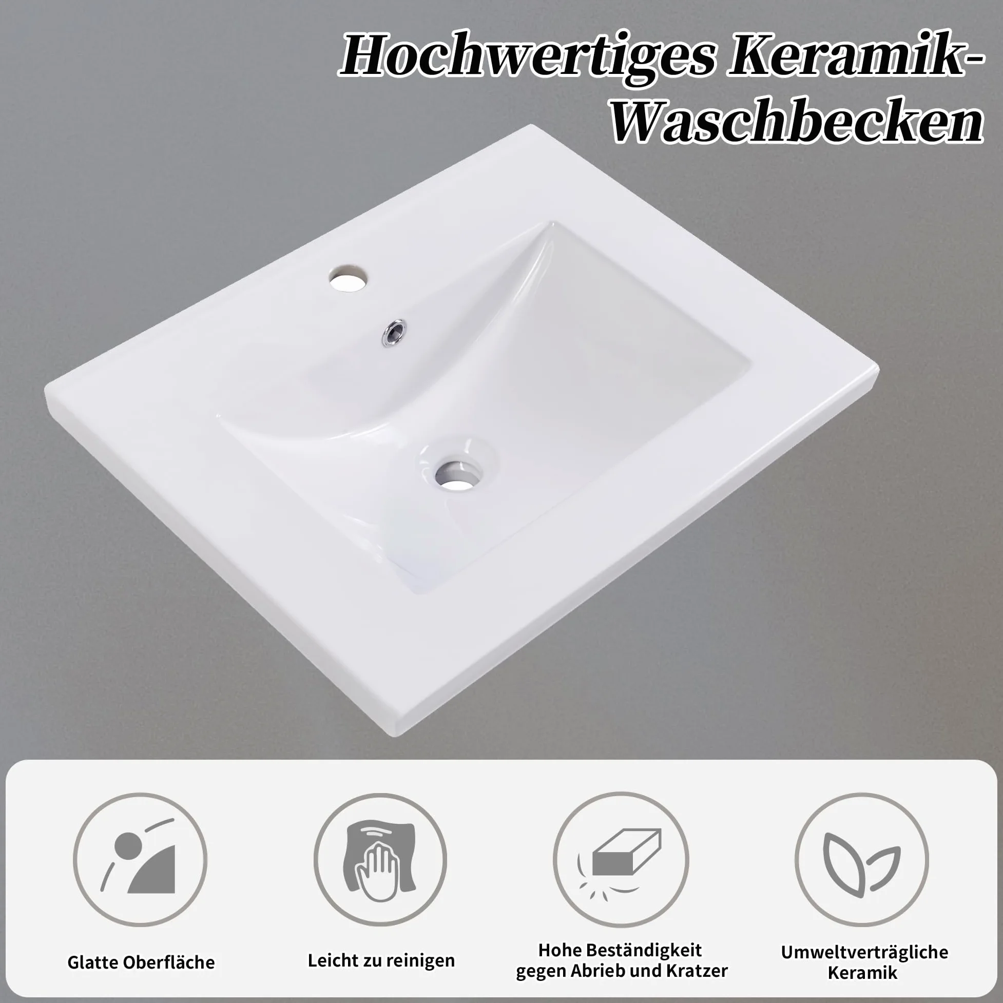 Mobile da bagno singolo con base 60 cm con lavabo in ceramica, grigio chiaro