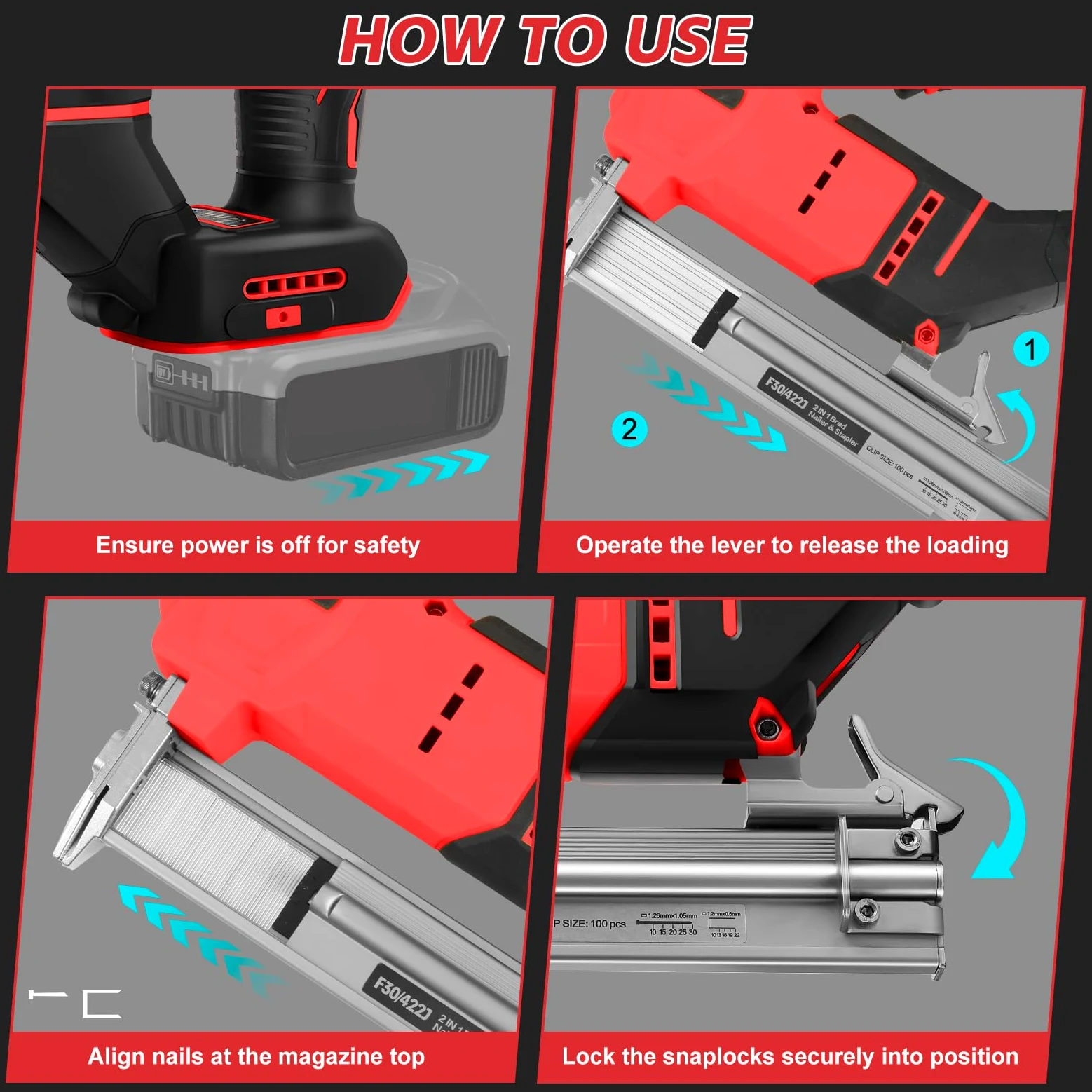 Set di chiodatrici a batteria da 18 GA, compatibile con Milwaukee 18 V, 2 in 1, pistola per unghie senza spazzole, con 500 chiodi e 500 staffe, per fai da te, lavorazione del legno