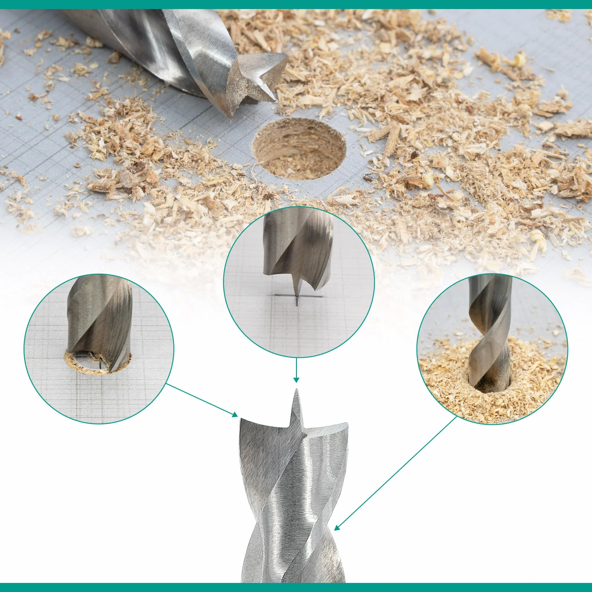 ENT 09256 Set di 6 punte per legno Ø 4, 5, 6, 8, 10 e 12 mm, lungo 150 mm, NL 100 mm, punte per legno rettificate in Acciaio a taglio rapido, per legno duro e tenero, adatte per trapani a batteria