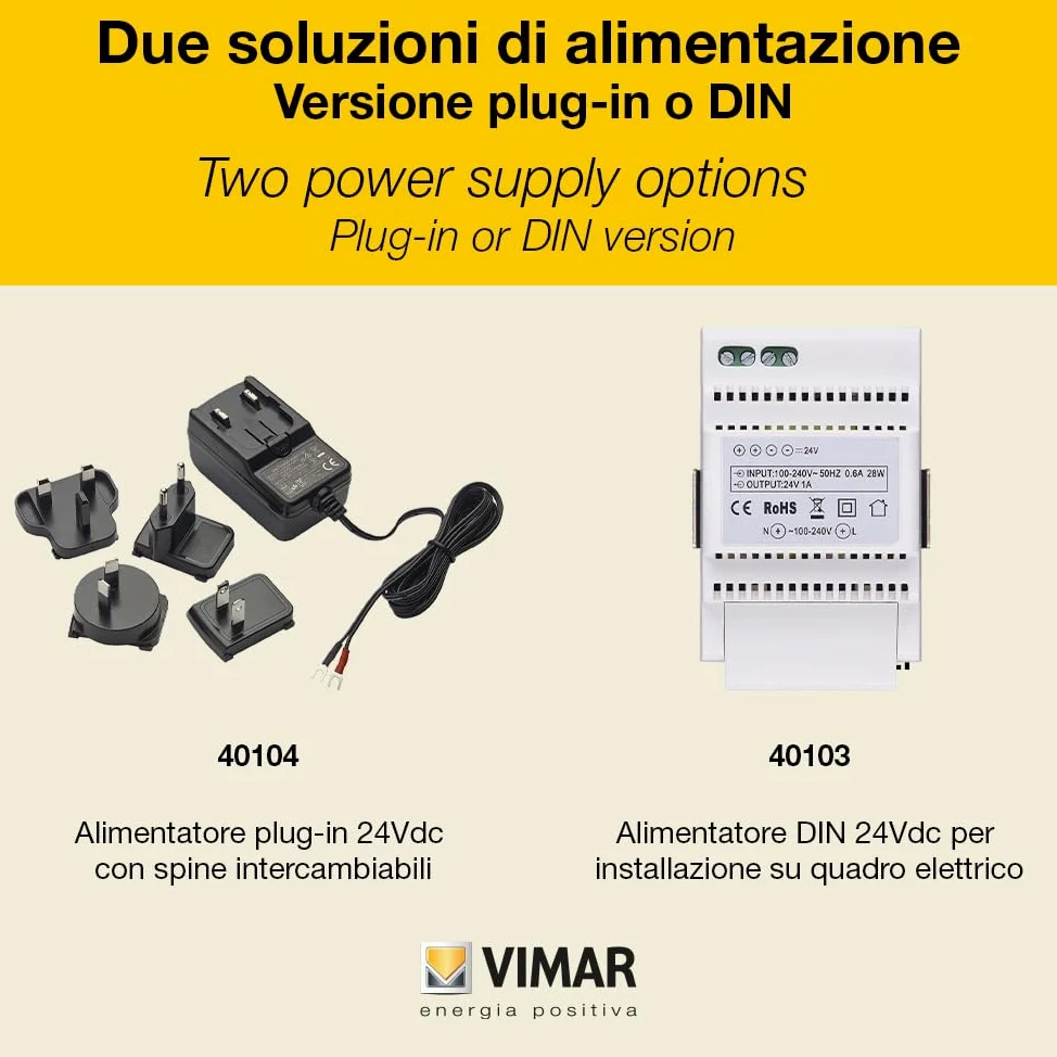 Vimar K42955 Kit videocitofono WIFI monofamiliare, alimentatore barra DIN, touch screen vivavoce Wi-Fi a colori LCD 7", targa audiovideo RFID