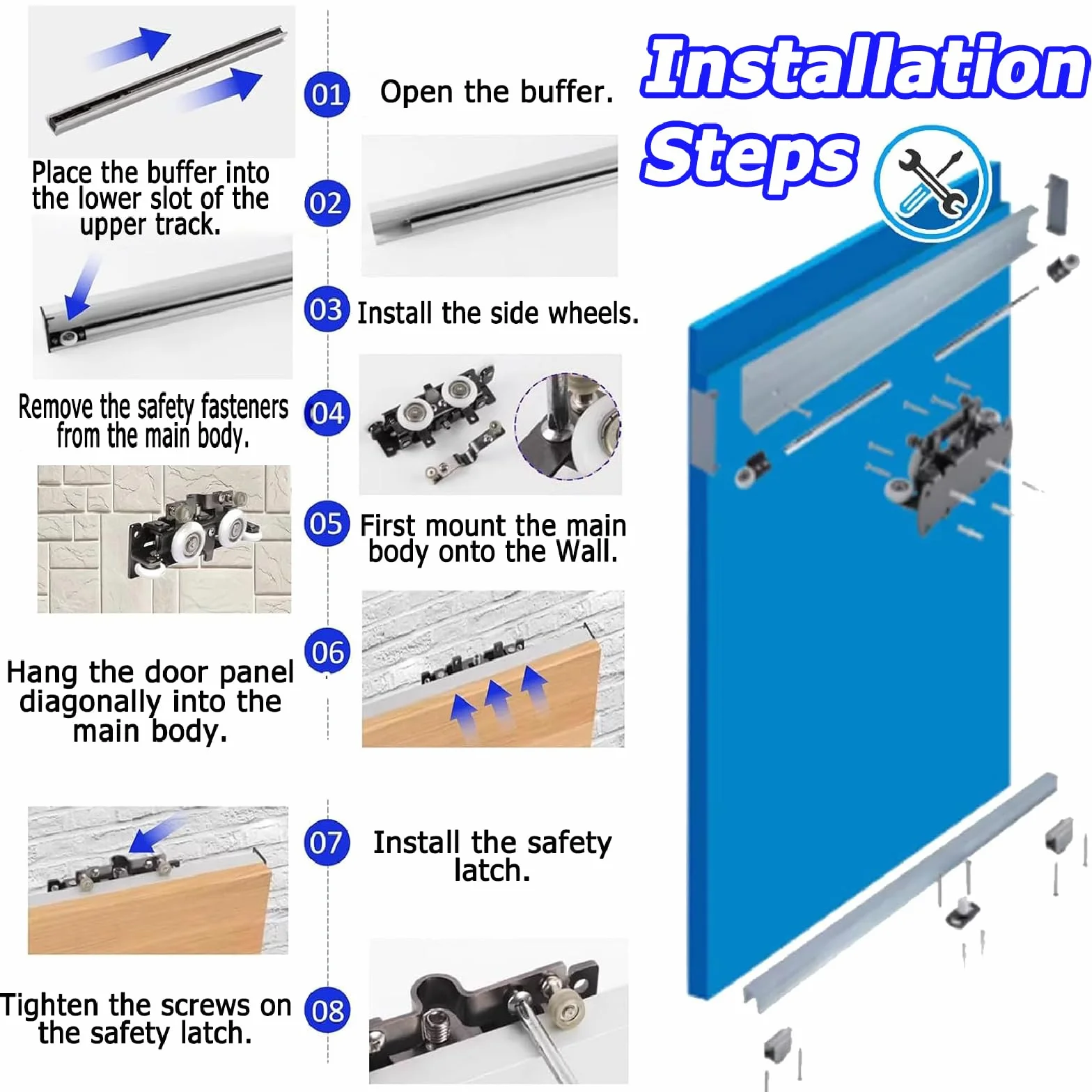 Kit per Porte scorrevoli Invisibili,Binario Porta Scorrevole Invisibile,Kit per Porta Invisibile,Funzionamento Fluido,Design Invisibile,Adatto per camere da Letto