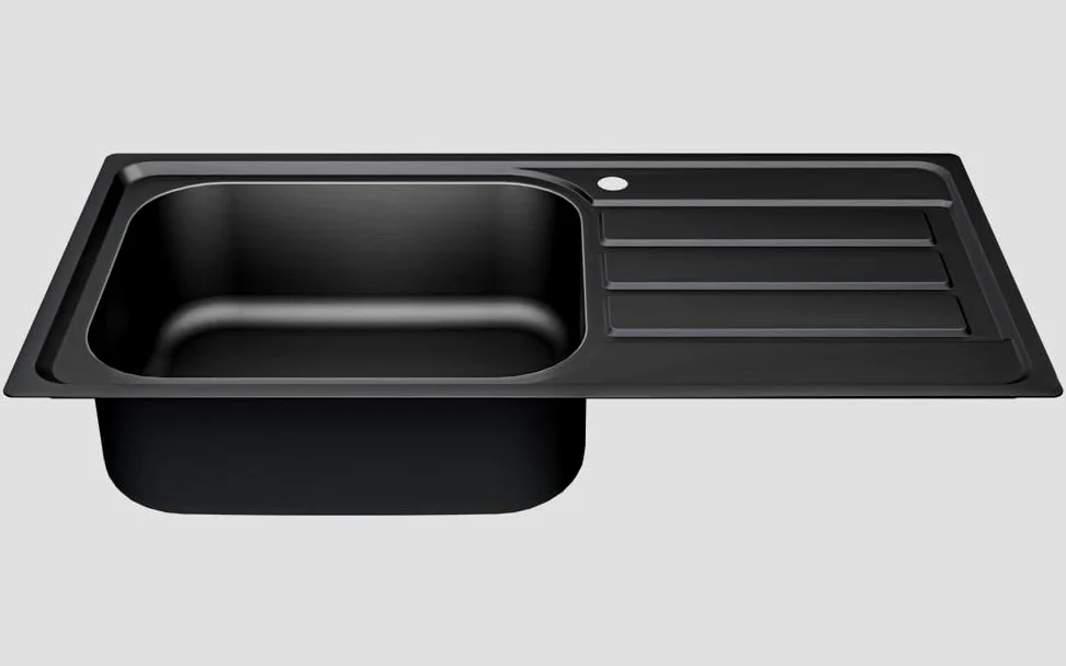 Lavello da cucina 100 x 50 B, in acciaio inox 304, spessore del materiale 0,8 mm, XXL, 50 x 40 cm, lavello, lavello da incasso, rettangolare, 1 vasca, scolapiatti (scolapiatti a destra nero)