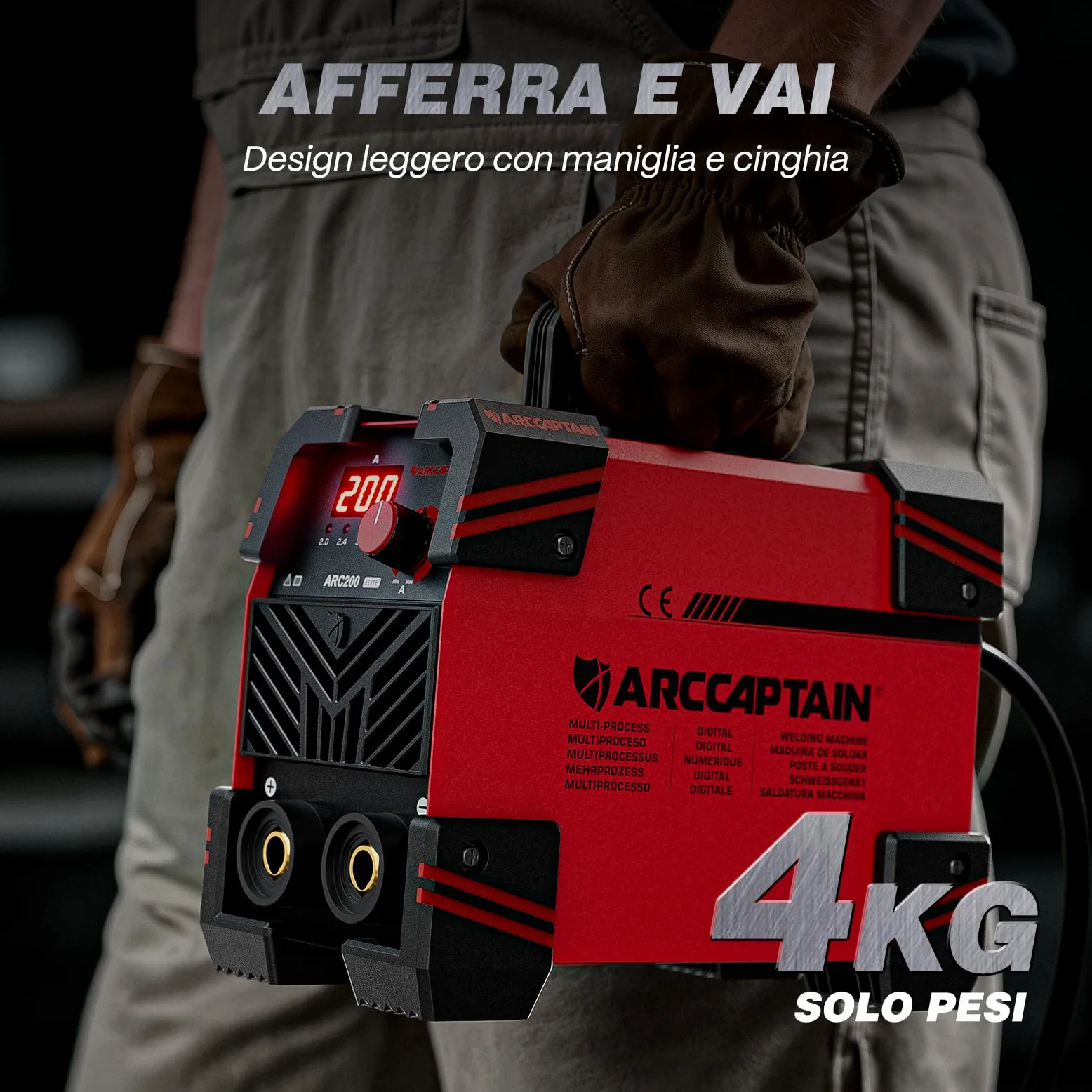 ARCCAPTAIN Saldatrice Elettrodo da 200A con Ampio Display a LED, Saldatrice Inverter ARC con e Inverter IGBT, Saldatrice Laser Portatile 230V con Avvio a caldo, forza d'arco