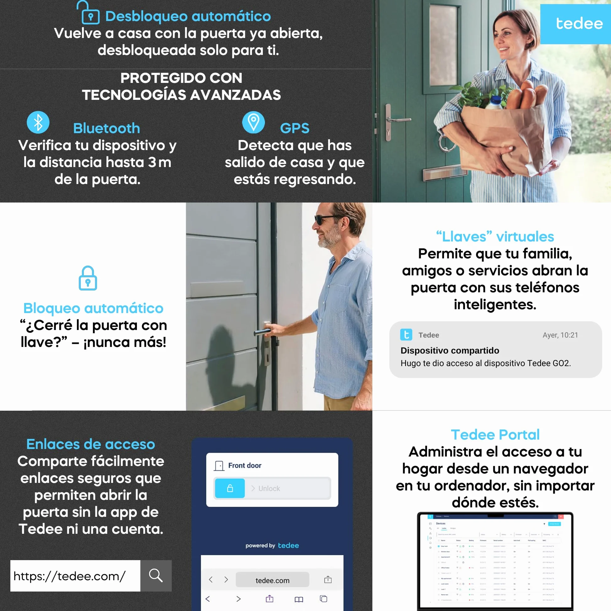 tedee GO2 Alu Serratura Smart WiFi con Cilindro EXXO Smart Classe 6 Antieffrazione e Accesso Remoto | Sblocco Automatico | Compatibile con Matter, Alexa, Google Home, Apple HomeKit, SmartThings