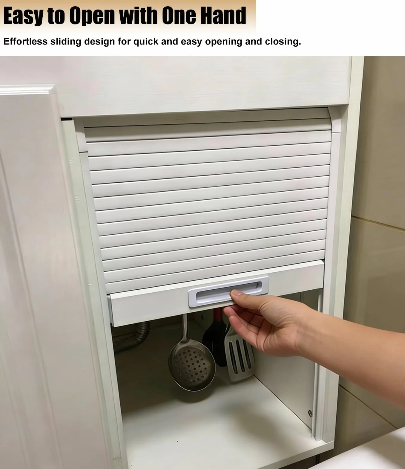 Porta a Soffietto da Interno Porta Scorrevole a Serrandina per Cucina, Bianca, Anta a Battente in Plastica ABS per Mobiletto, Anta Avvolgibile(46x86cm(18x34in))